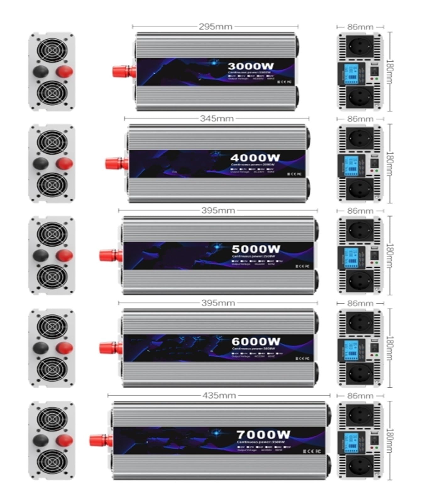 Inversor Potencia Onda Sinusoidal Pura 3000 W/6000 W 12 V CC A 220 V CA 2 Salidas con Puertos Carga USB 2,1 A Toma Universal Convertidor(12V,6000W)