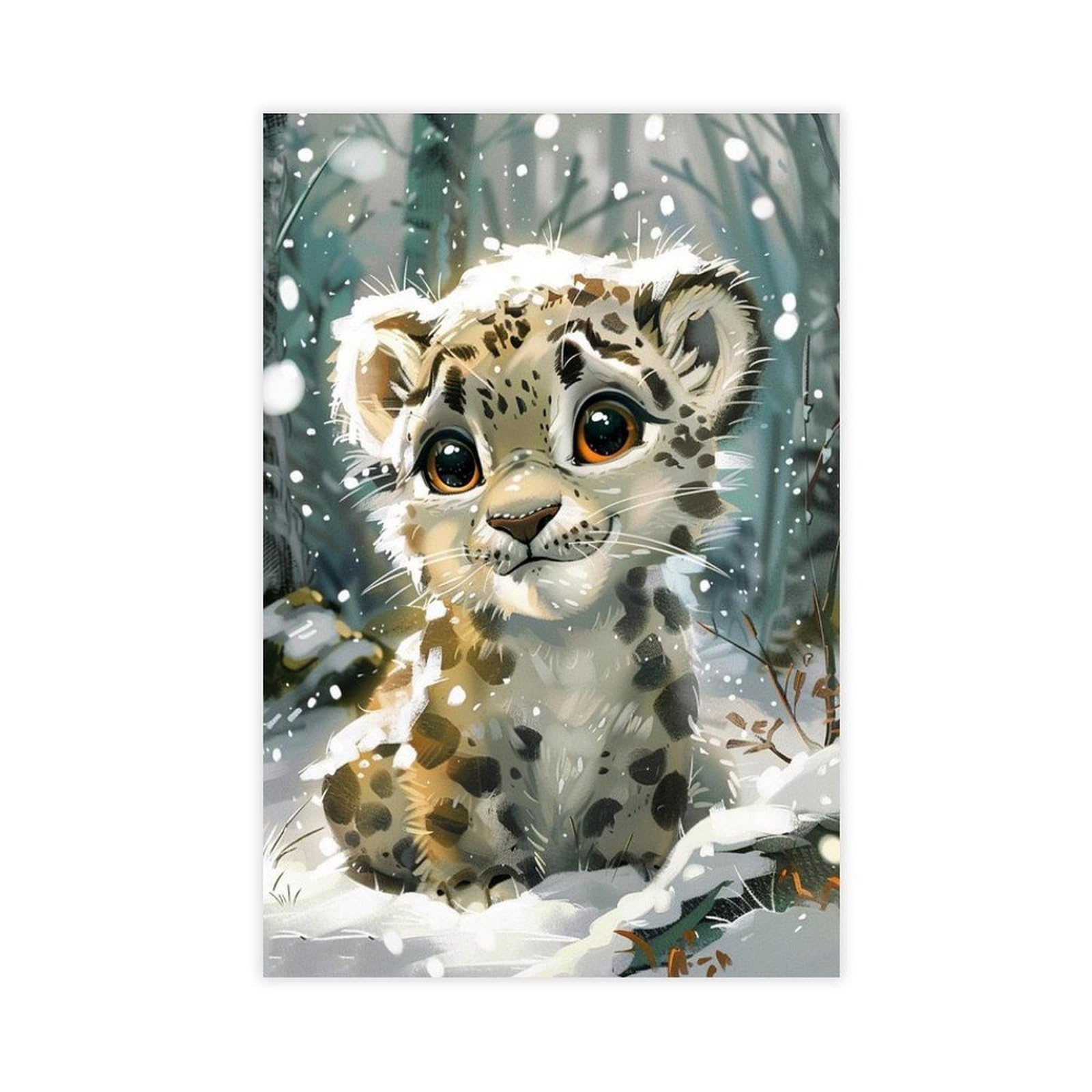LXWNZE Charming Snow Leopard Artwork, Kids Bedroom Canvas Poster Bedroom Decor Landscape Office Room Decor Gift 8" L X 12" W