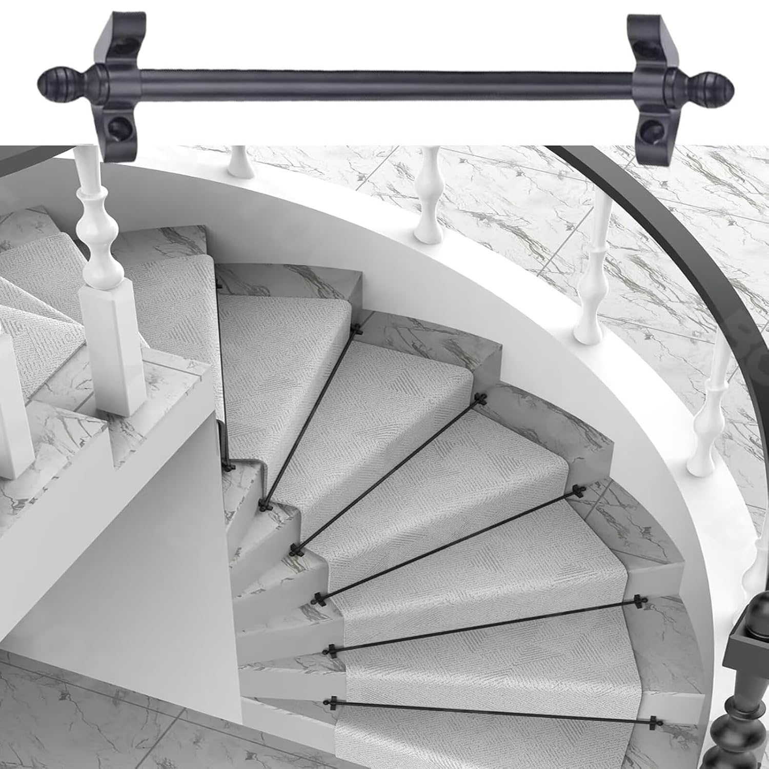 3 Pcs Stair Tread Carpet Holder Bars, 42 inch Stairs Carpet Fastening Rods Strip Staircase Rod with Screws, Easy Install to Secure Stairway Carpets(Black)