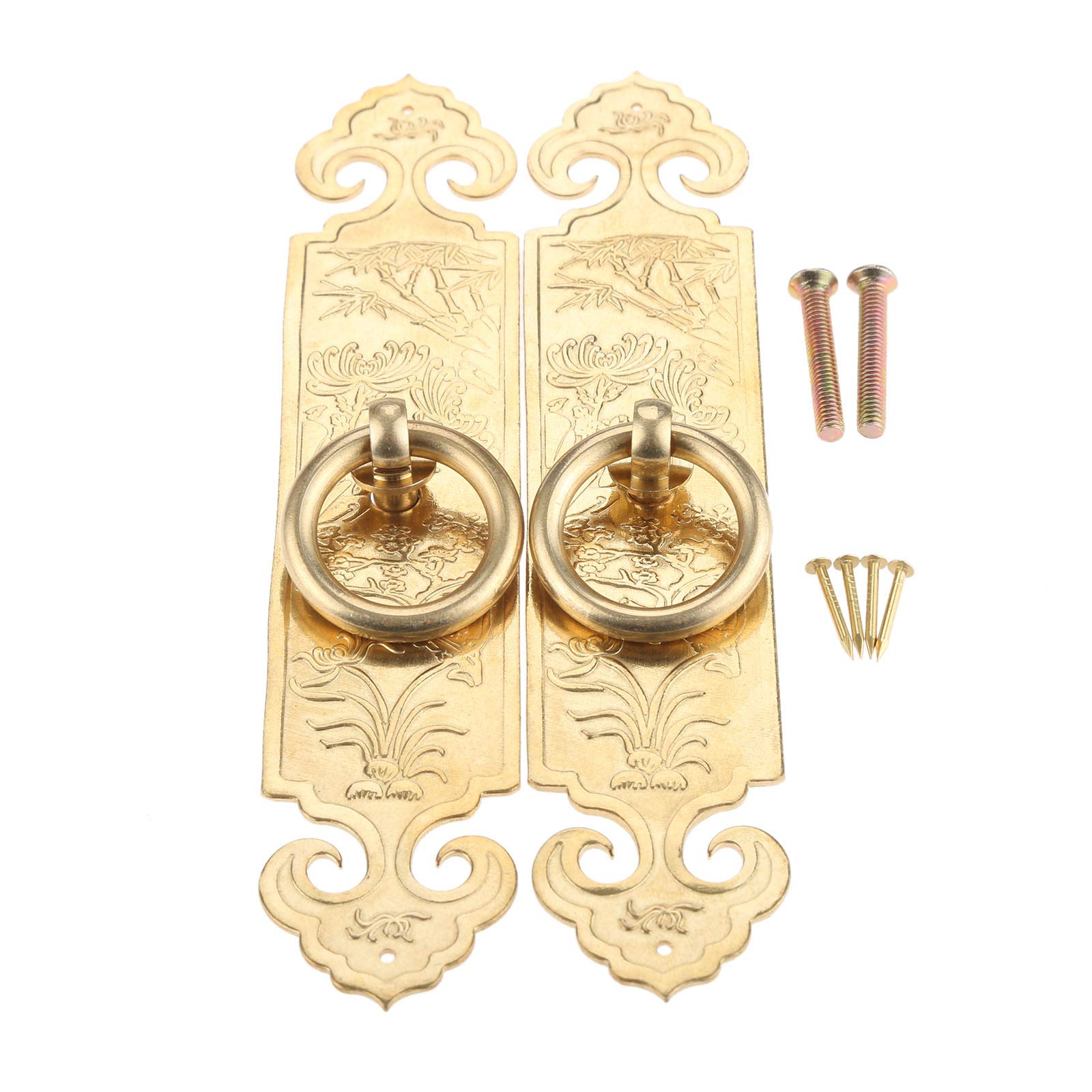 Antique Ring Pull with Plate, Yetaha 2PCS 15cm/5.91" Pure Copper Drawer Handles Furniture Knobs Hardware for Cabinet Dresser Closet Wardrobe Cupboard Kitchen Bedroom Decoration, with Screws