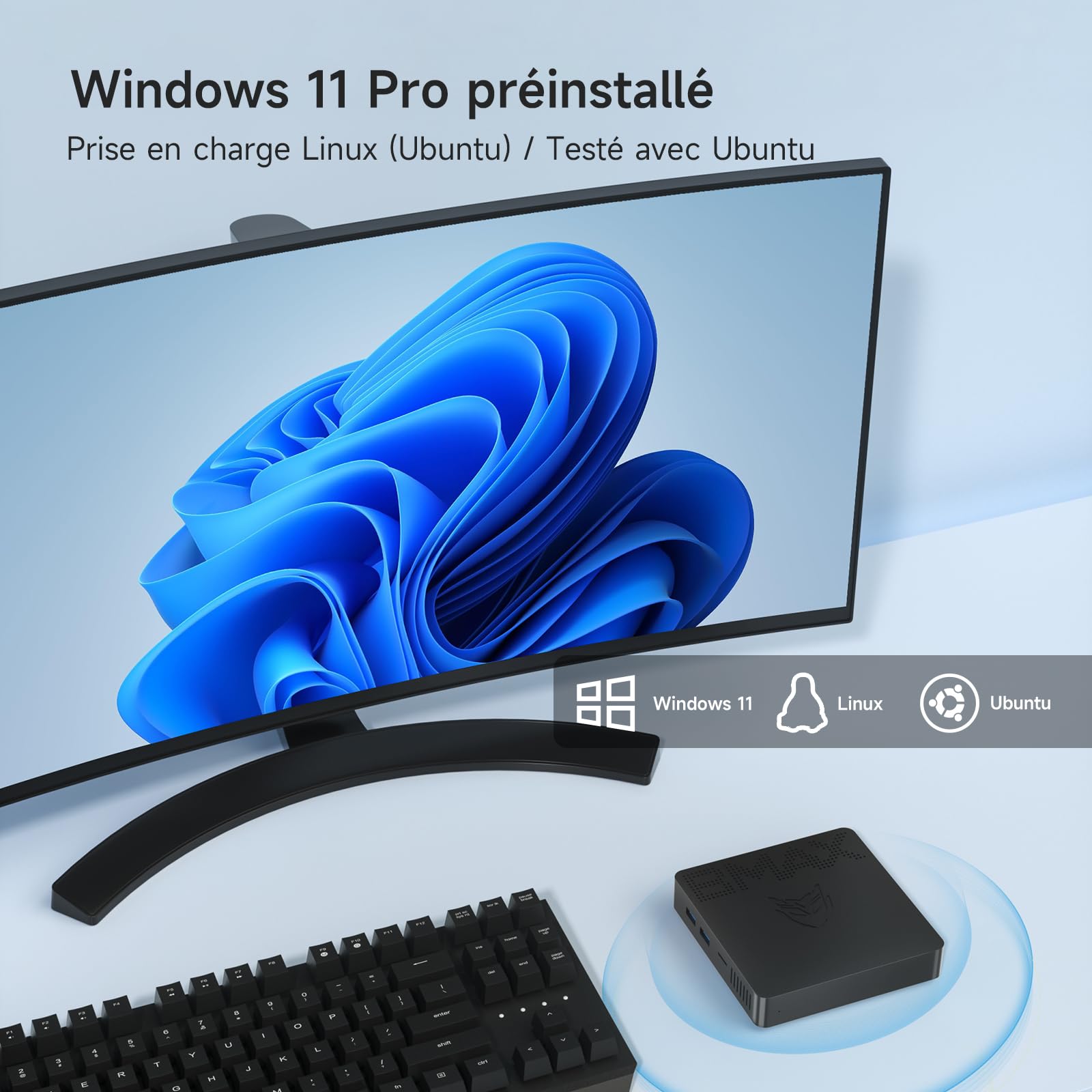 BMAX B1Pro Mini PC 8 Go DDR4 128 Go eMMC W-11 Pro Gemini Lake N4000 (jusqu'à 2,6 GHz) Double écran Prend en Charge 4K HDMI, WiFi 2,4 G/5 G, Bluetooth 4.2 PC Domestique, Ordinateur de Bureau