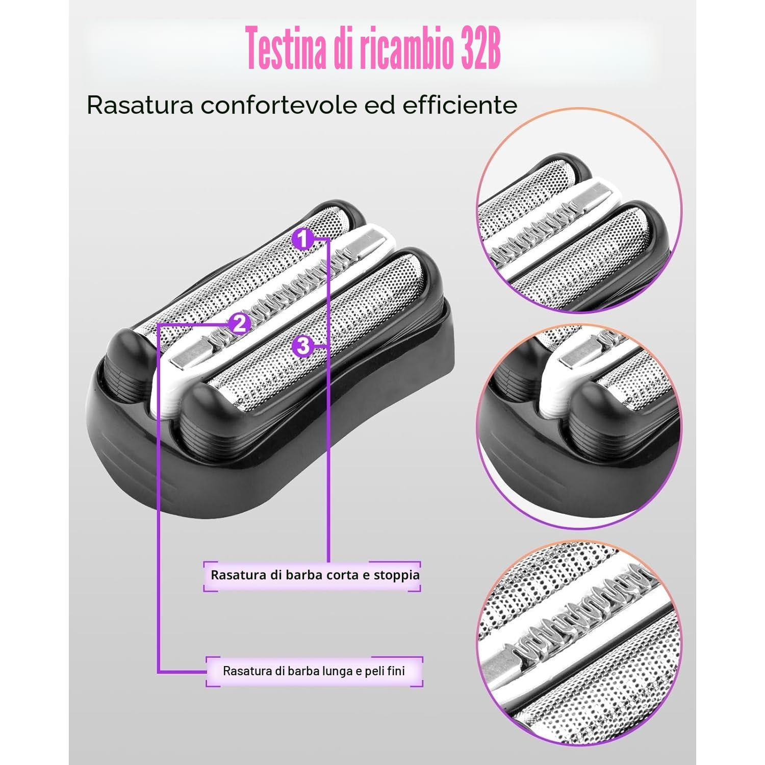 Set di 2 testine di ricambio per rasoio serie 3 32B compatibili con Bra** S3 3040s 3000s 3050cc 3010s 3070cc 3080s 3090s 310s 3020s 3330s 370cc-4 380s-4