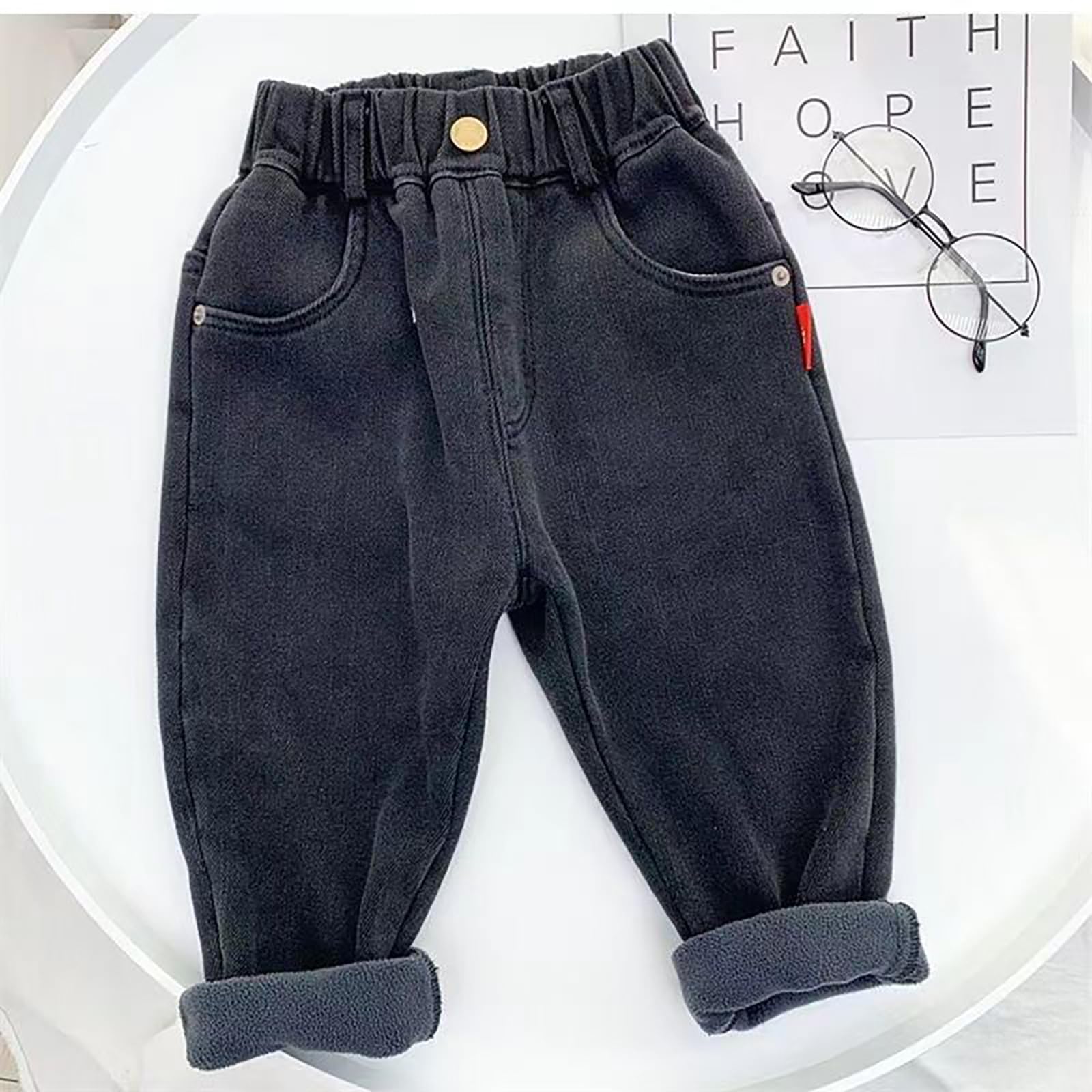 Jeans en polaire pour enfants filles - Pantalon baggy en denim - Taille élastique - Style vintage - Pour bébé de 0 à 7 ans