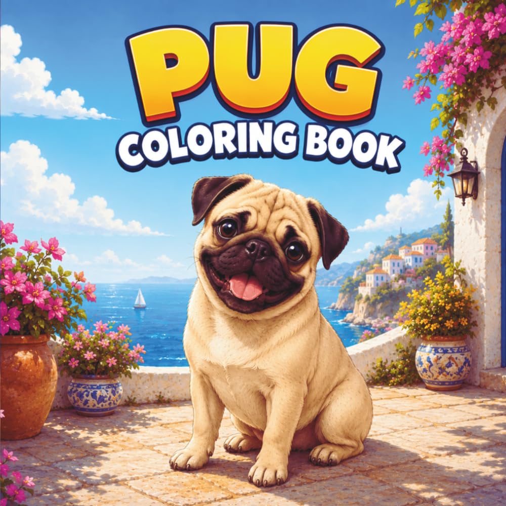 Pug Coloring Book: 40 Easy and Fun Cute Pug Dogs Coloring Book For Kids & Adults, Perfect For Pug Lovers