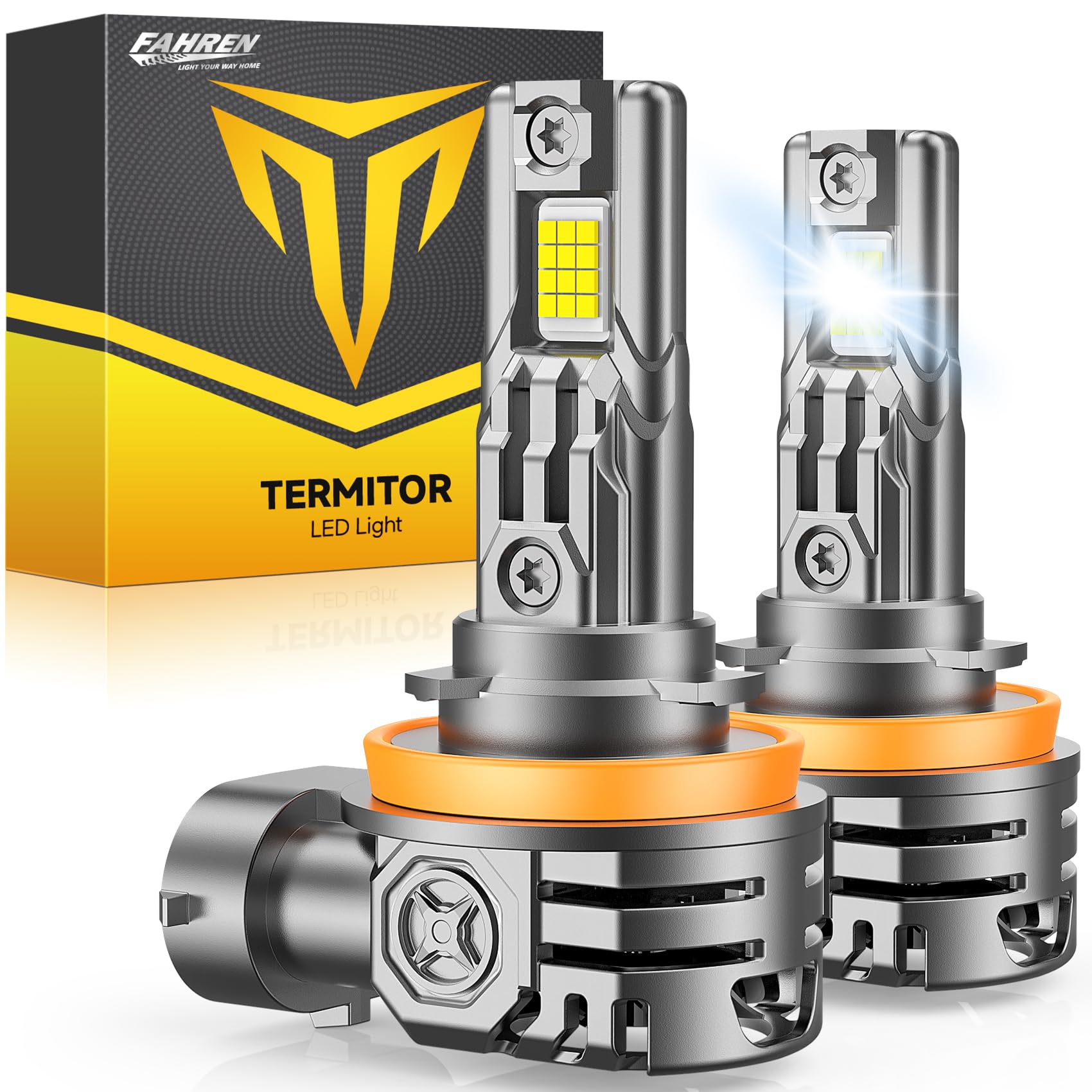 Termitor H11 LED Bulbs, 70,000LM High-Intensity, 6500K Cool White H9/H8 LED, 10-Year Service Life with Cooling Fan, 1:1 Halogen-Replacement, No-Polarity Plug N Play, Pack of 2 Electronic Flashers