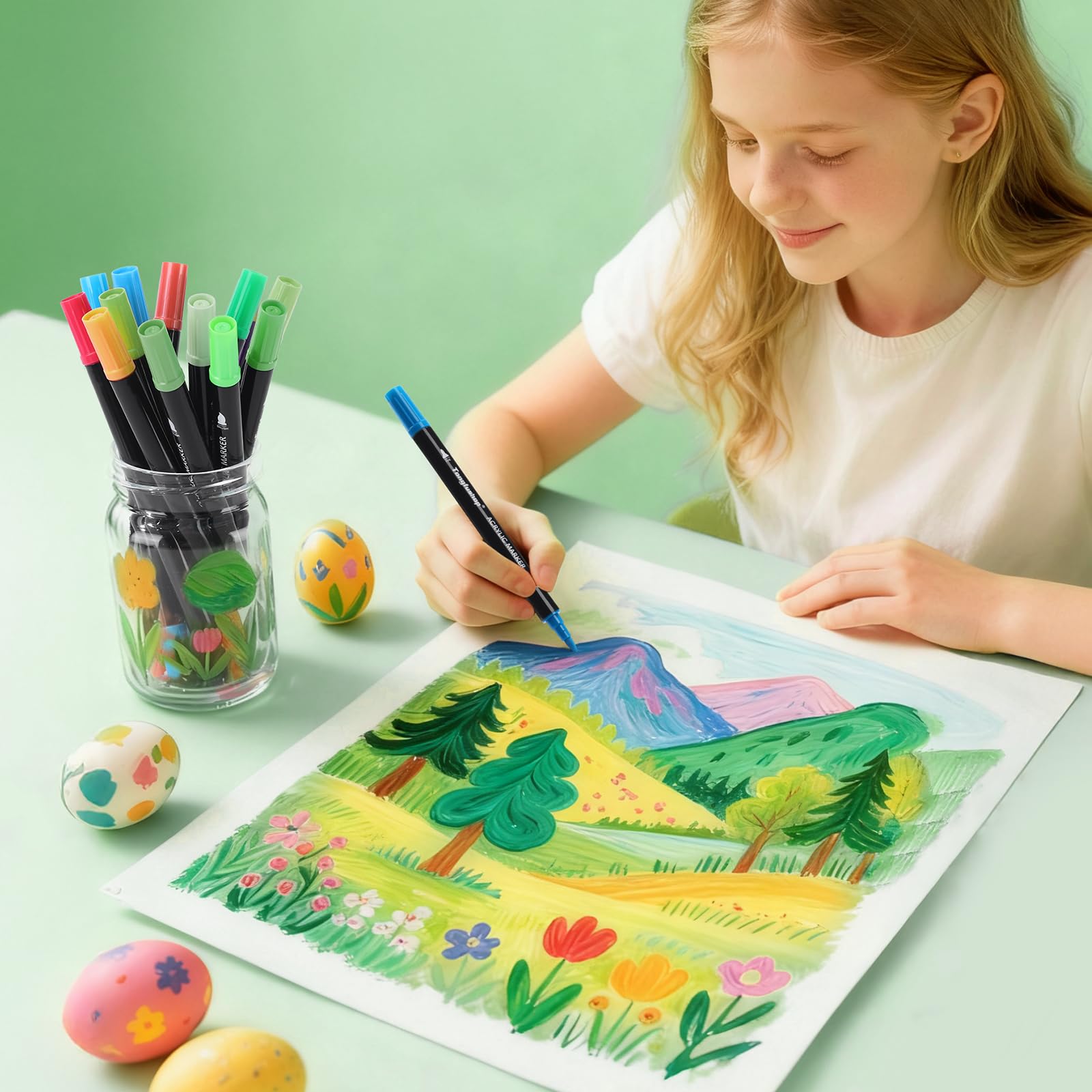 Tongfushop Feutre Acrylique, 120 Double Pointe Acrylic Marker avec Fine & Pinceau, Marqueur Acrylique Intensément Pigmentés à Séchage Rapide pour Adulte l'Art DIY sur Bois, Toile, Céramique & Verre