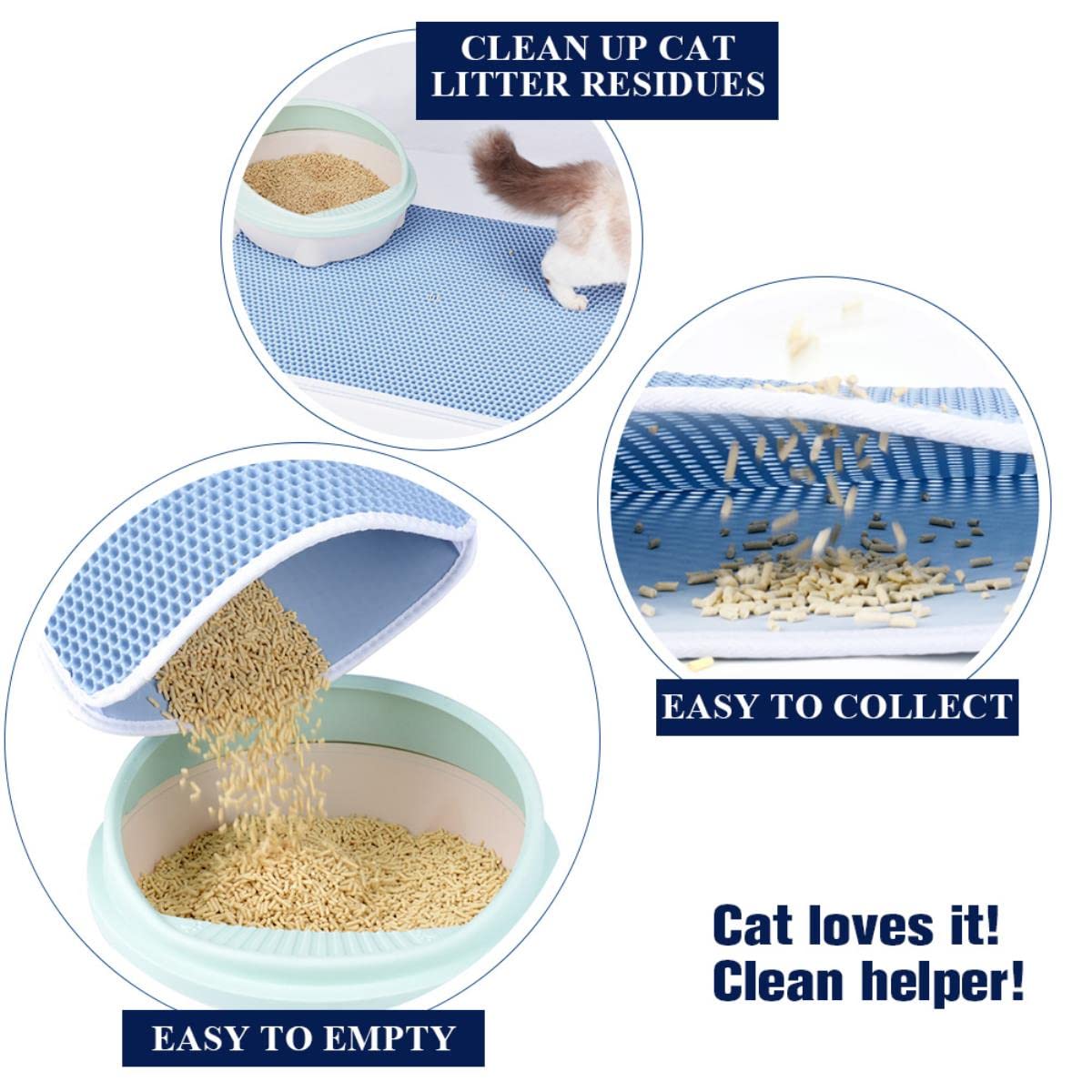 Tappetino per lettiera per gatti a colori Impermeabile Doppio strato antiscivolo Tappetino per lettino per gatti per animali domestici Accessori per animali domestici lavabili e lavabili-Split Blu na