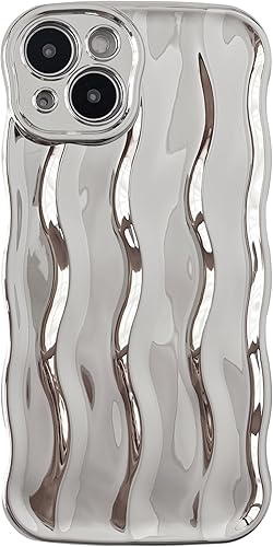 Caseative Marco de onda rizada con patrón de ondas de agua, suave, compatible con iPhone (plateado, iPhone 13)