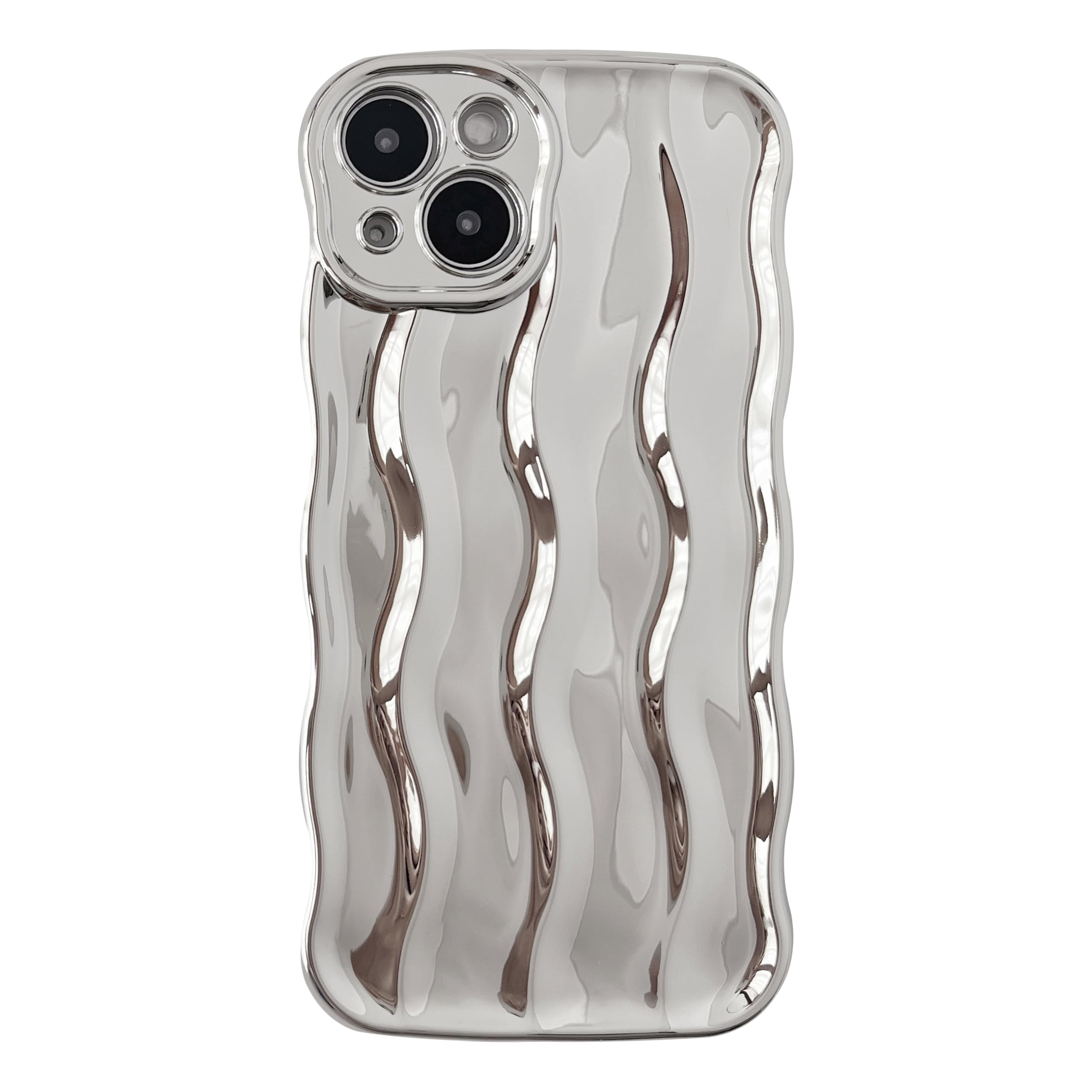 Caseative Curly Wave Pattern Frame Soft Compatible with iPhone Case (Silver,iPhone 13)