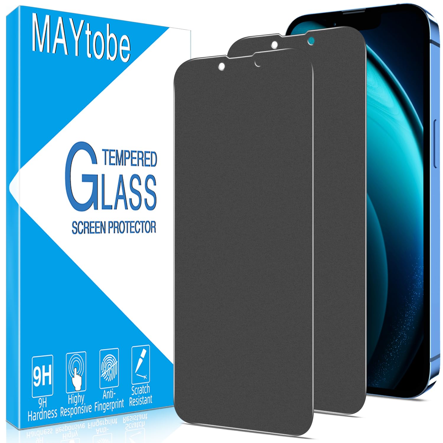 MAYtobe para iPhone 13, 13 Pro, 14 Protector de Pantalla Privacidad Mate | 2 Unidades Cristal Vidrio Templado Mate, Anti Espía, Antirreflejos, Antihuellas, Antiarañazos, Dureza 9H