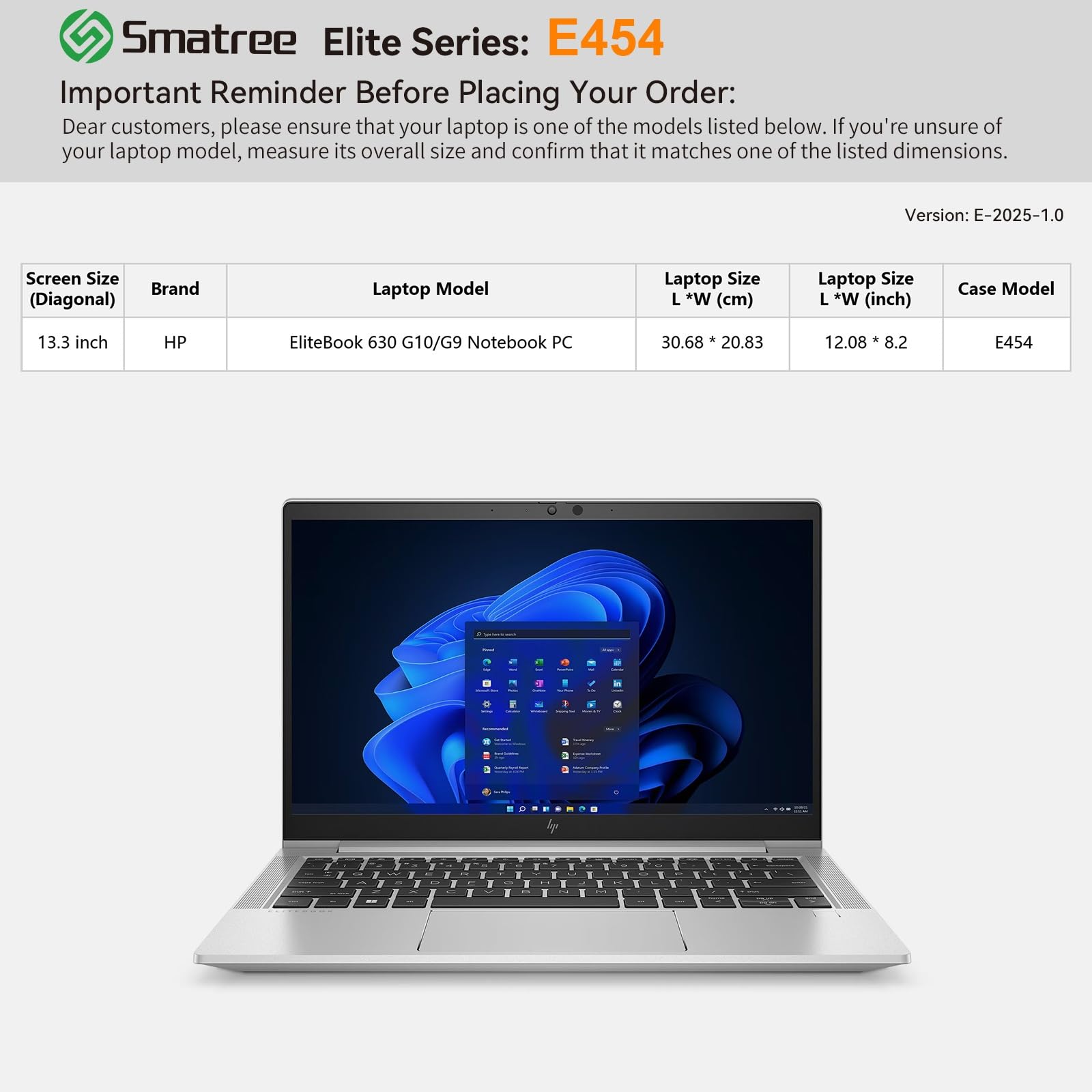 Smatree portatile custodia per 13,3 pollici HP EliteBook 630 G10/G9 Notebook PC,custodia con Accessory tasca,cerniera YKK,design antiurto brevettato(E454)