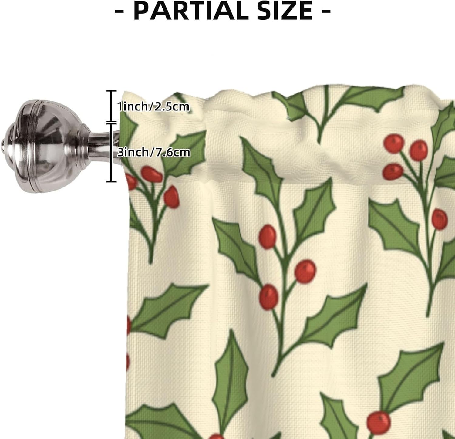 Christmas Valance for Windows Holly Berry Leaf Beige Short Kitchen Curtain Valances Rod Pocket Window Treatment for Living Room Bedroom Bathroom Decor 1 Panel, 54x18in