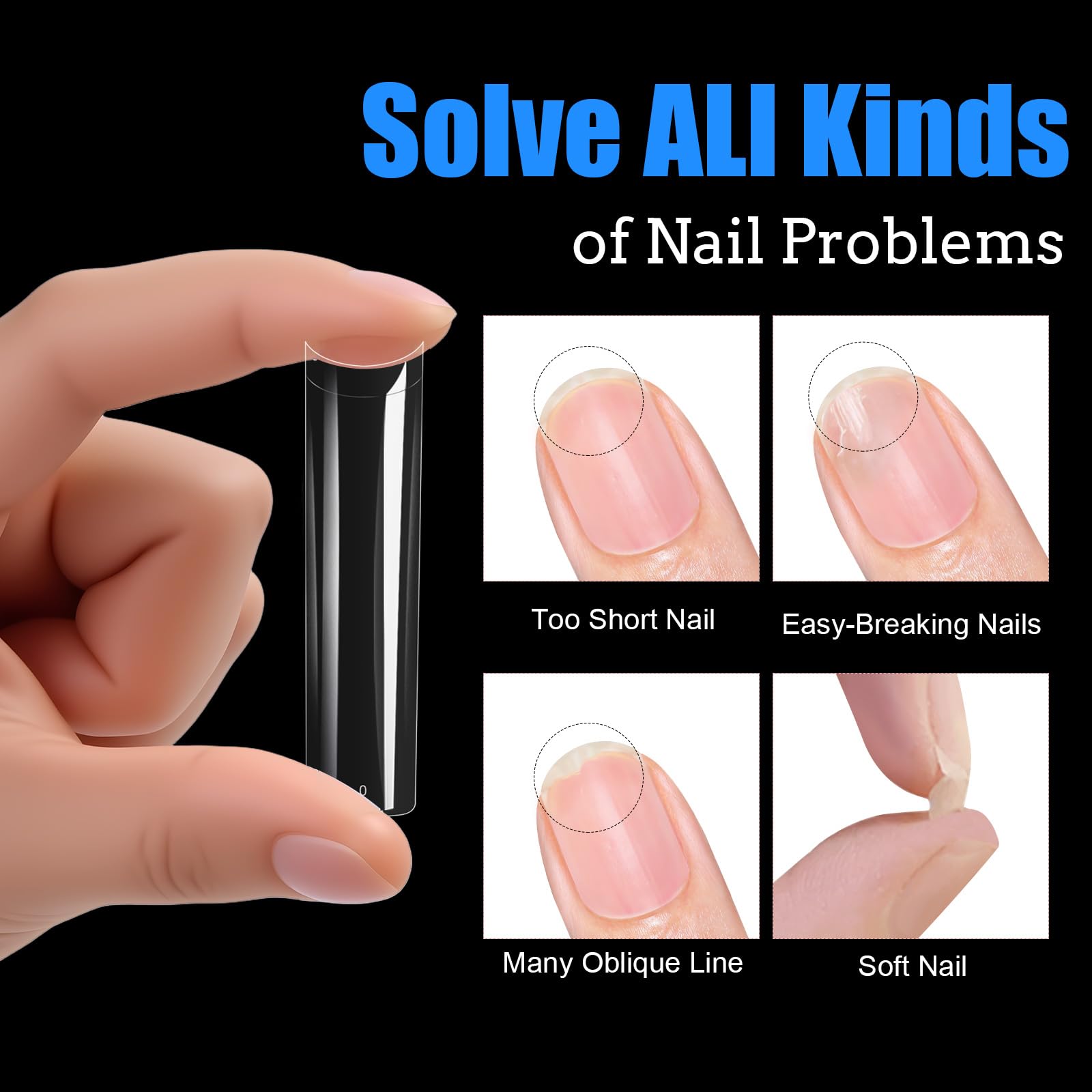 240 Stück quadratische Nagelspitzen, lange quadratische Nagelspitzen aus weichem Gel, 12 Größen Halbe Abdeckung, künstliche Acryl, für Anfänger und Profis
