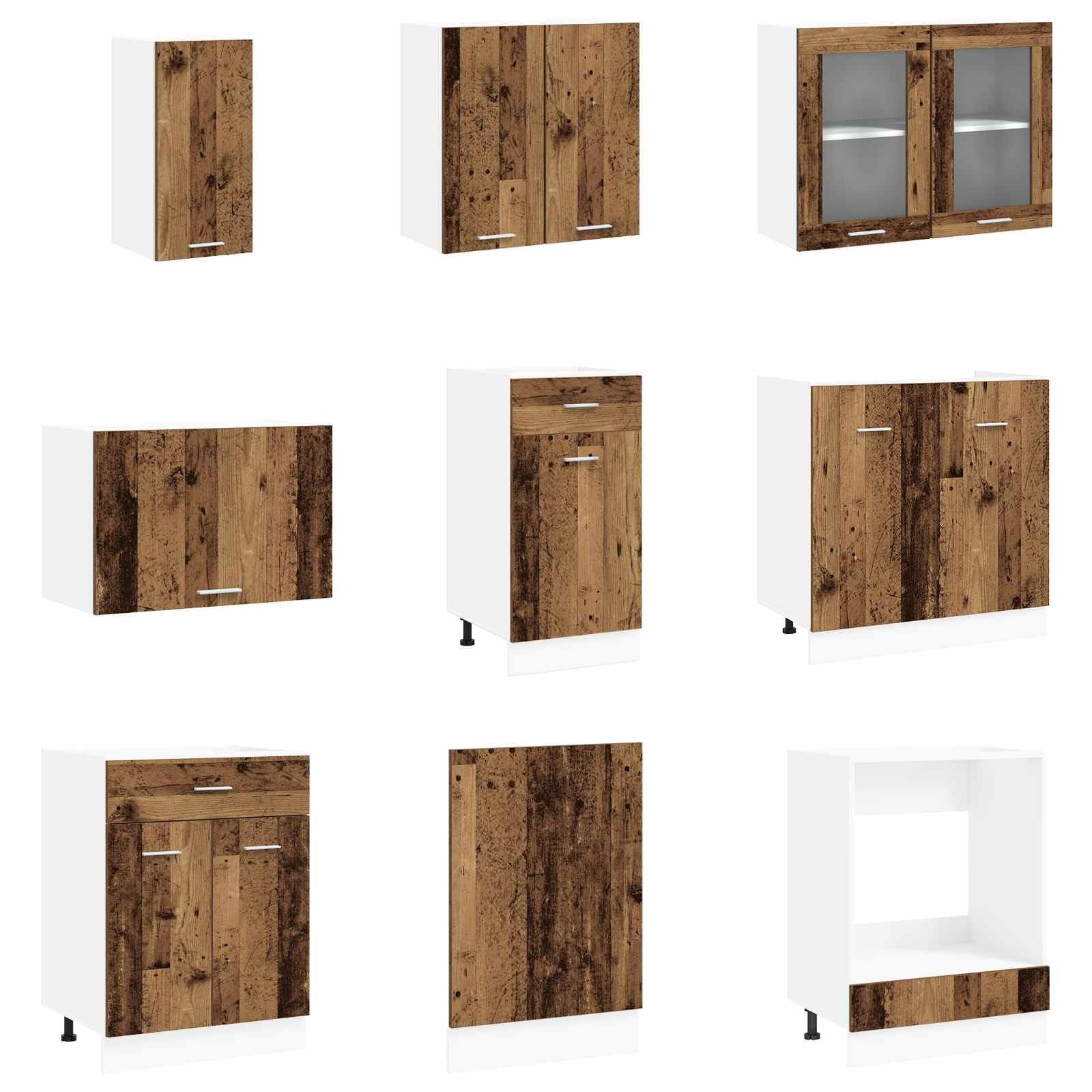 Kitchenette Lyon - Set di 8 blocchi da cucina in legno, modulari, con lavello, pensili e cassetti, per cucina e sala da pranzo