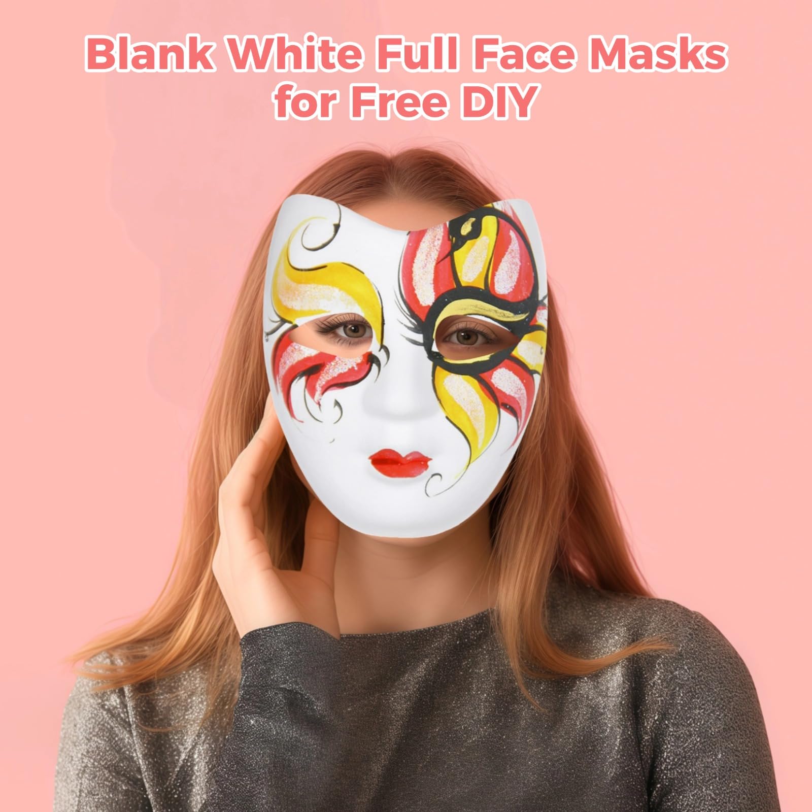 YOFAPA DIY Full Face Masks,50 Pcs Blank Paintable Paper Mask, White Masquerade Mask for Mardi Gras Smooth Surface - Image 2