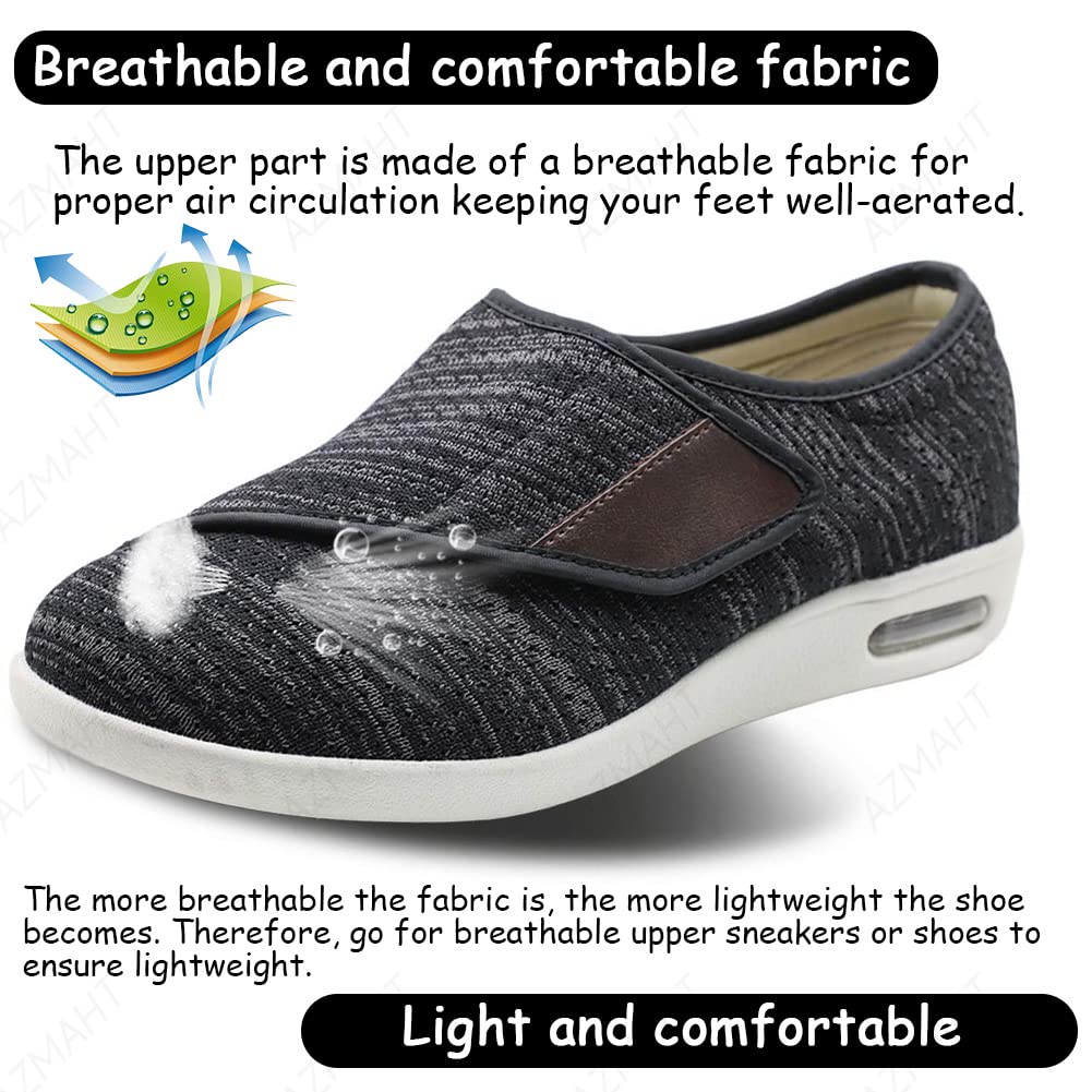 Chaussures D'œdème Diabétique Unisexe - Ajustable par Attache Auto-adhésive, Coupe Large, Orthopédiques pour Marche - Noir, 35 EU