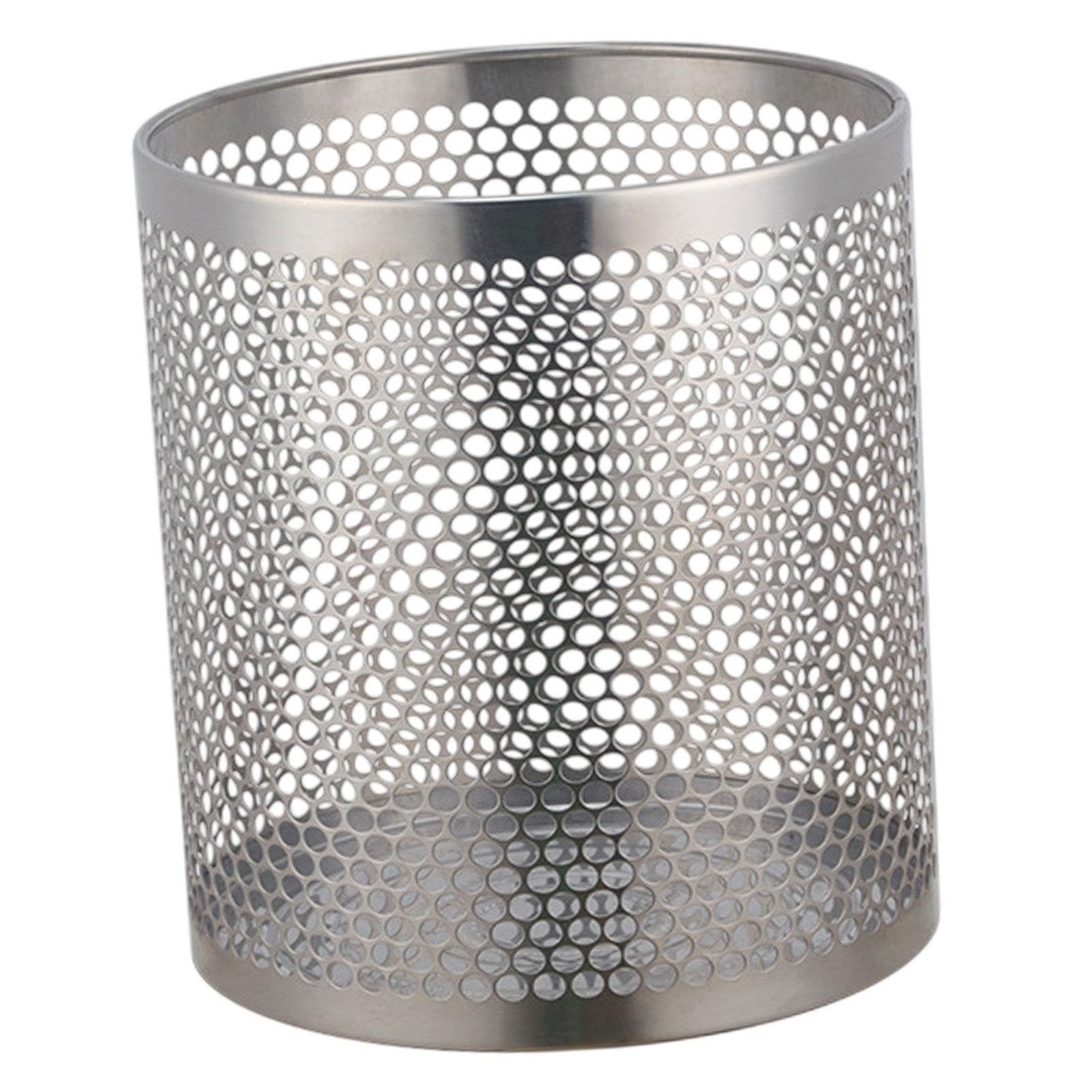 Cestino Gettacarte in Acciaio Inox Pattumiera Tonda Rete Metallo Secchio Rifiuti Leggero Bidone Raccolta Spazzatura Capiente Adatto per Camera da Lett, Argento