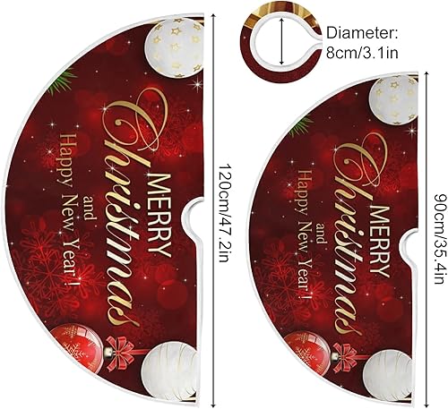 Miniatura 3 de Falda de árbol de bola dorada de Navidad de 36 pulgadas, copos de nieve de invierno rojos, arcos, abeto, falda de árbol de Navidad, almohadilla