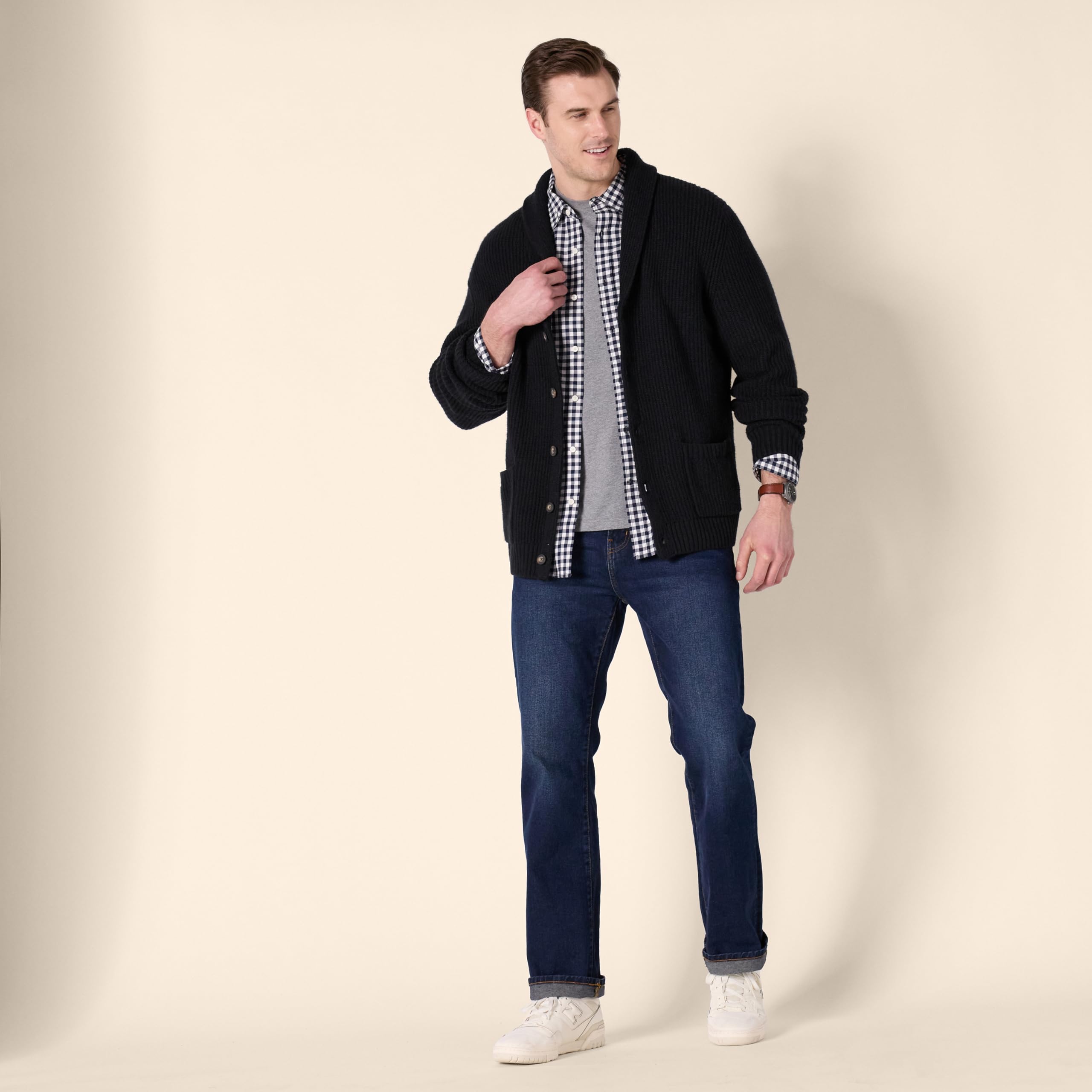 Amazon Essentials Homme Cardigan à Manches Longues et Col Châle, Doux Au Toucher