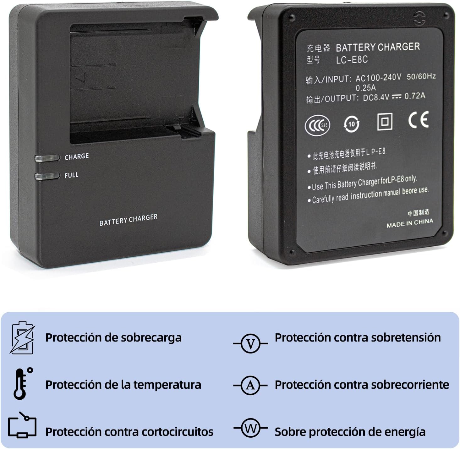 LP-E8 1900mAh Battery Pack and LC-E8 LC-E8E Battery Charger Compatible with EOS 550D, EOS 600D, EOS 650D, EOS 700D, Rebel T2i T3i T4i T5i, EOS Kiss X4 X5 X6 Camera