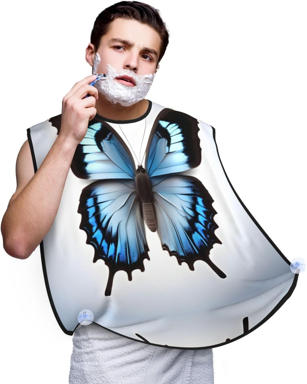 Blue Butterfly Print Beard Bib Apron, Shaving Apron For Dad, Men'S Hair Catcher For Shaving Best Gifts For Dad