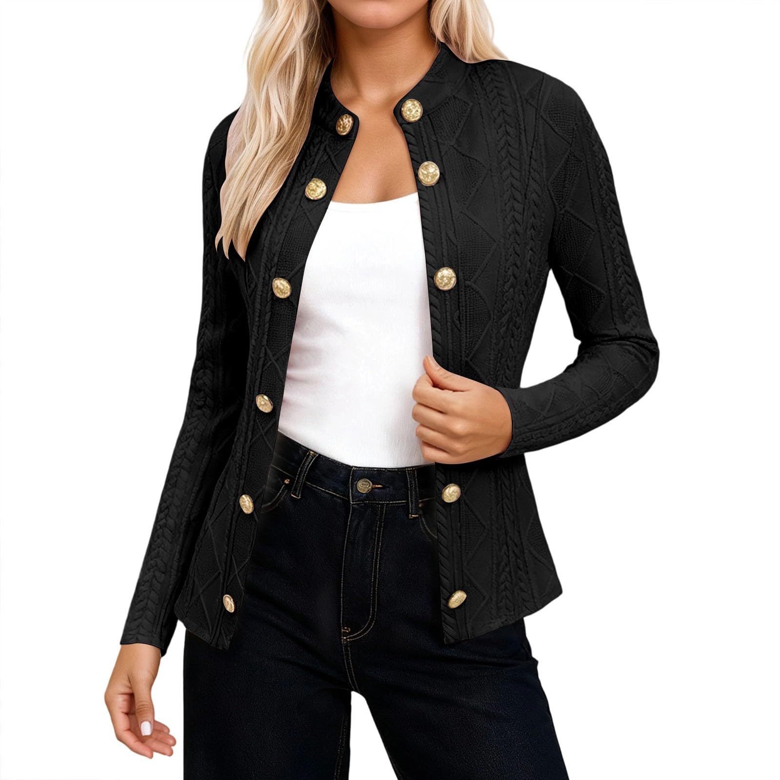 Jersey de cuello alto ajustado para mujer con elegantes botones 5