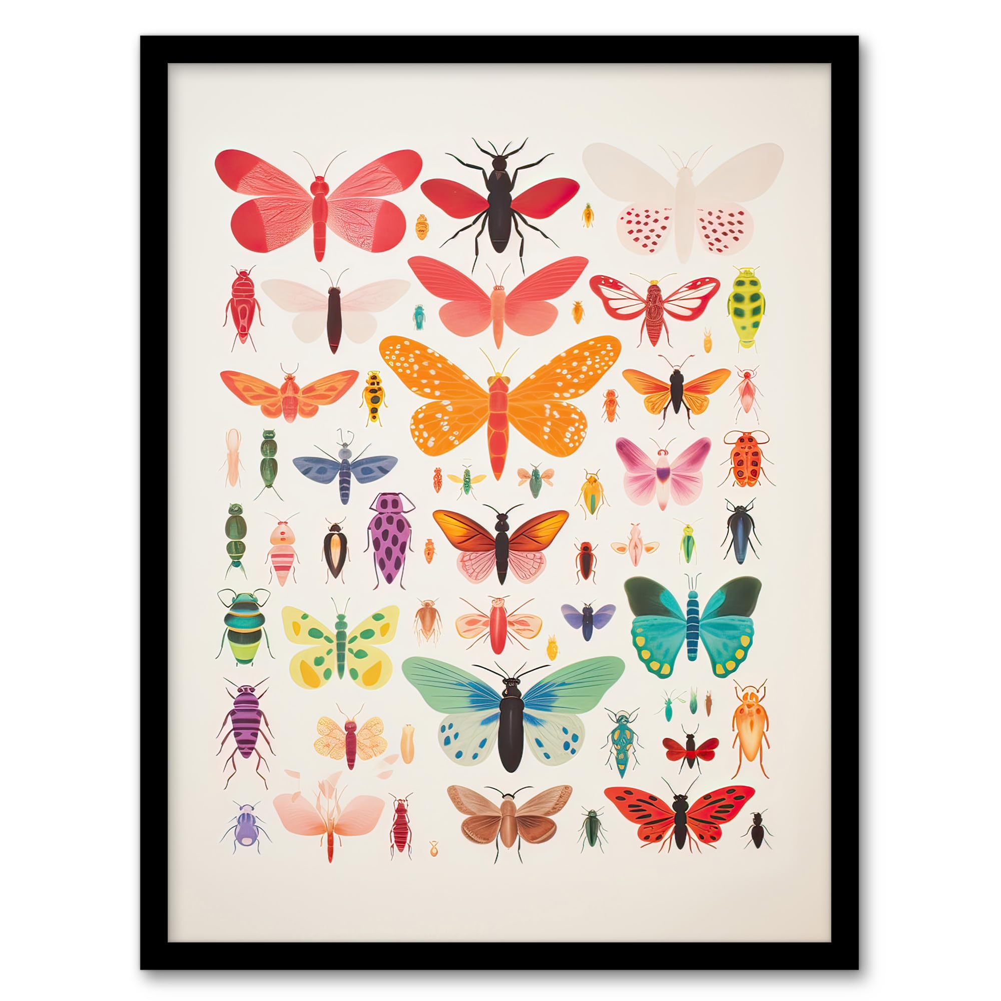 Artery8 Insects and Bugs Bright Colourful Artwork Framed Wall Art Print A4
