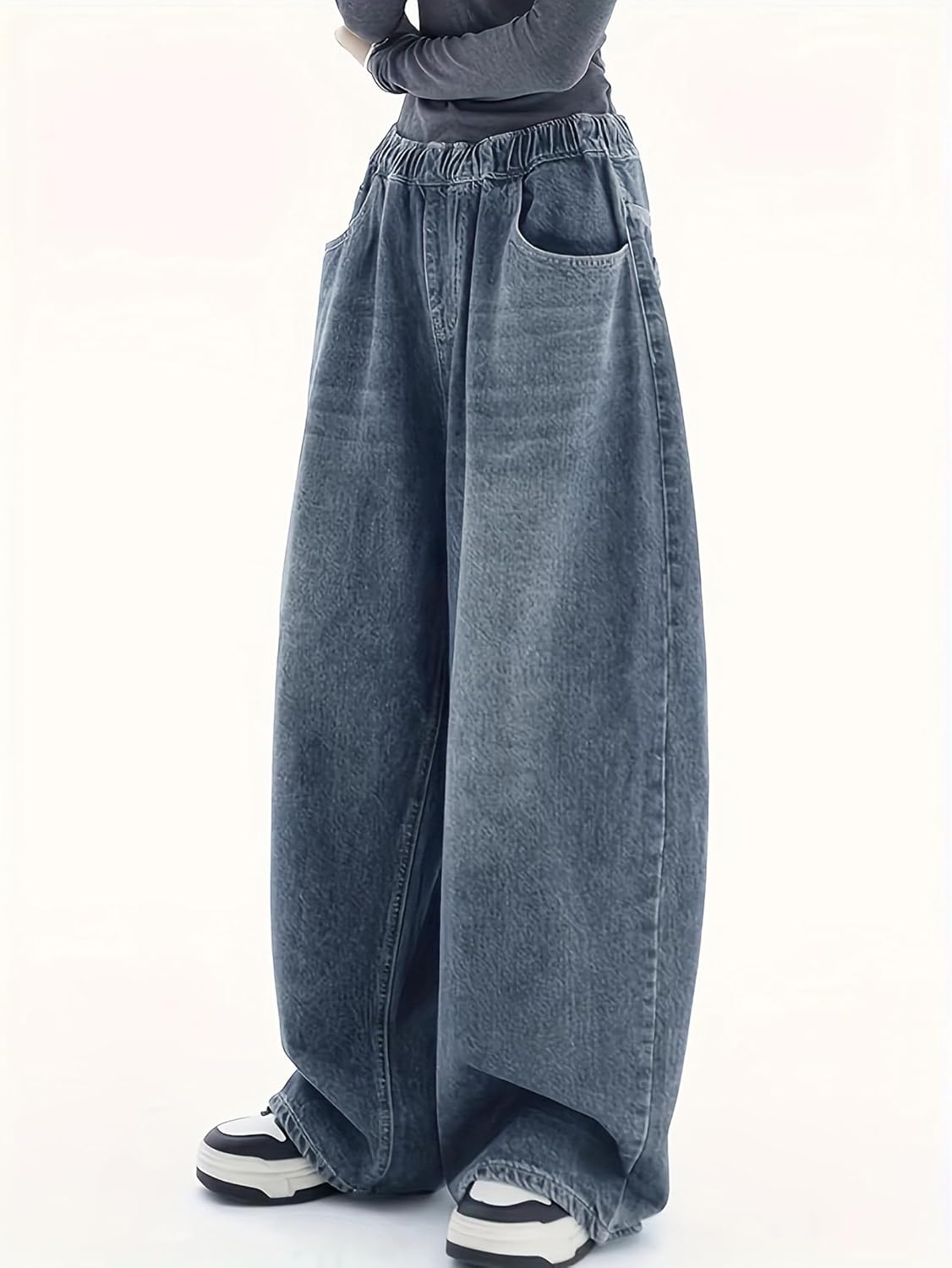EMMIOL Baggy Jeans Women Wide Leg Y2K Vintage Denim Pants High Rise Boyfriend Dark Wash Pants - Image 4