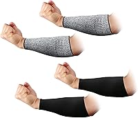 Vista 6 de CAWANFLY 5 pares de mangas protectoras para brazos, protección de nivel 5 resistente a cortes con orificio para el pulgar (negro)