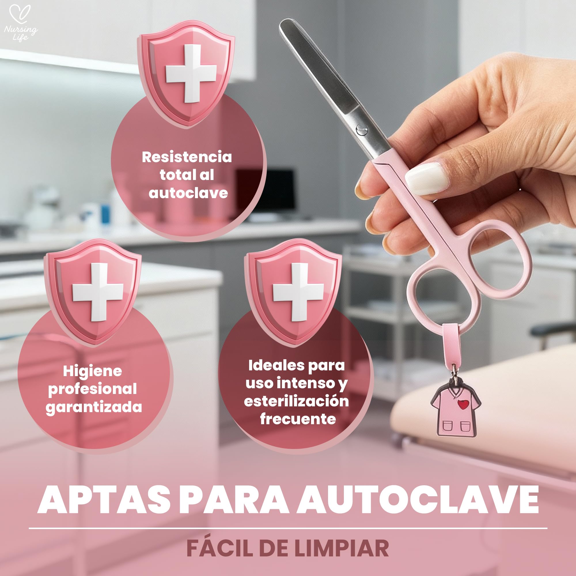 Nursing Life - Forbici infermieristiche con punta arrotondata | Ideali per il portaforbici infermieristico in caso di emergenza, punta arrotondata professionale, pronto soccorso (rosa)