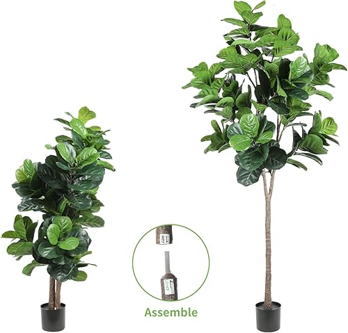 Miniatura 7 de Realead Higuera de hoja de violín sintética de 7 pies de alto, planta artificial de seda verde con 165 hojas grandes, higuera falsa en maceta para