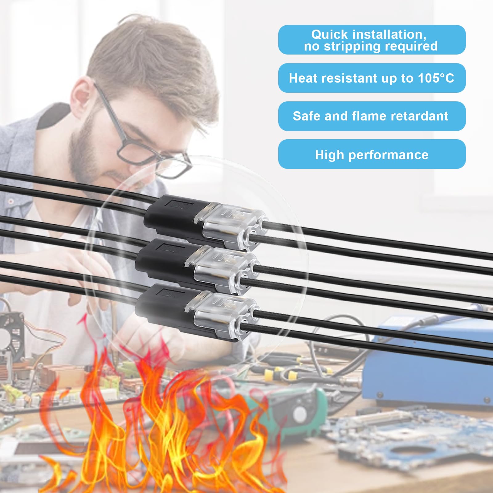 HENGBIRD 40 sztuk złączy kablowych 2-pinowych bez ściągania izolacji, złącze wtykowego 12V do samochodów LED, złącze kabli dla 18–22awg płaskich kabli, projekty DIY