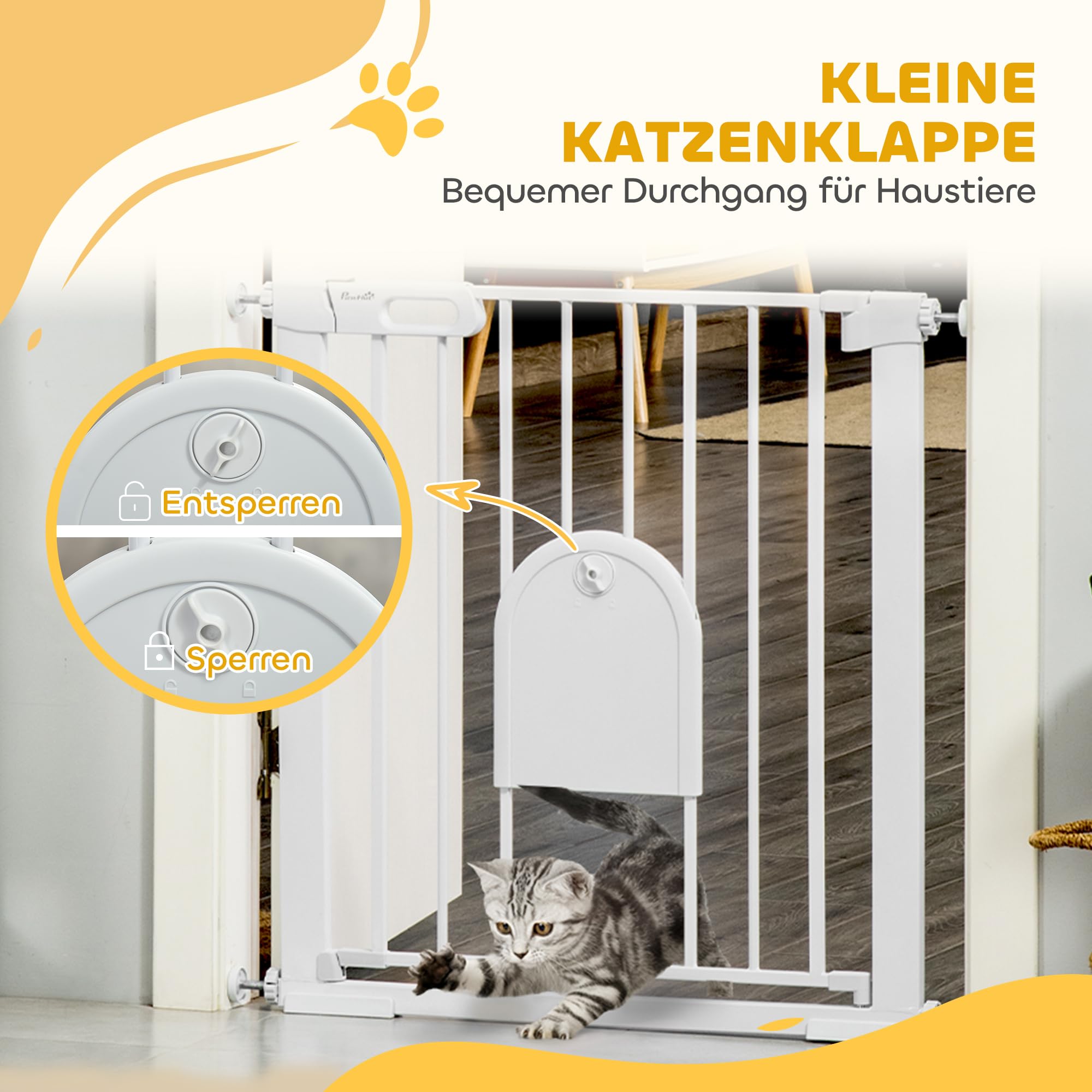 PawHut Barrera de seguridad para mascotas, 75-82 x 76 cm, color blanco | Barrera de seguridad para perros, de acero
