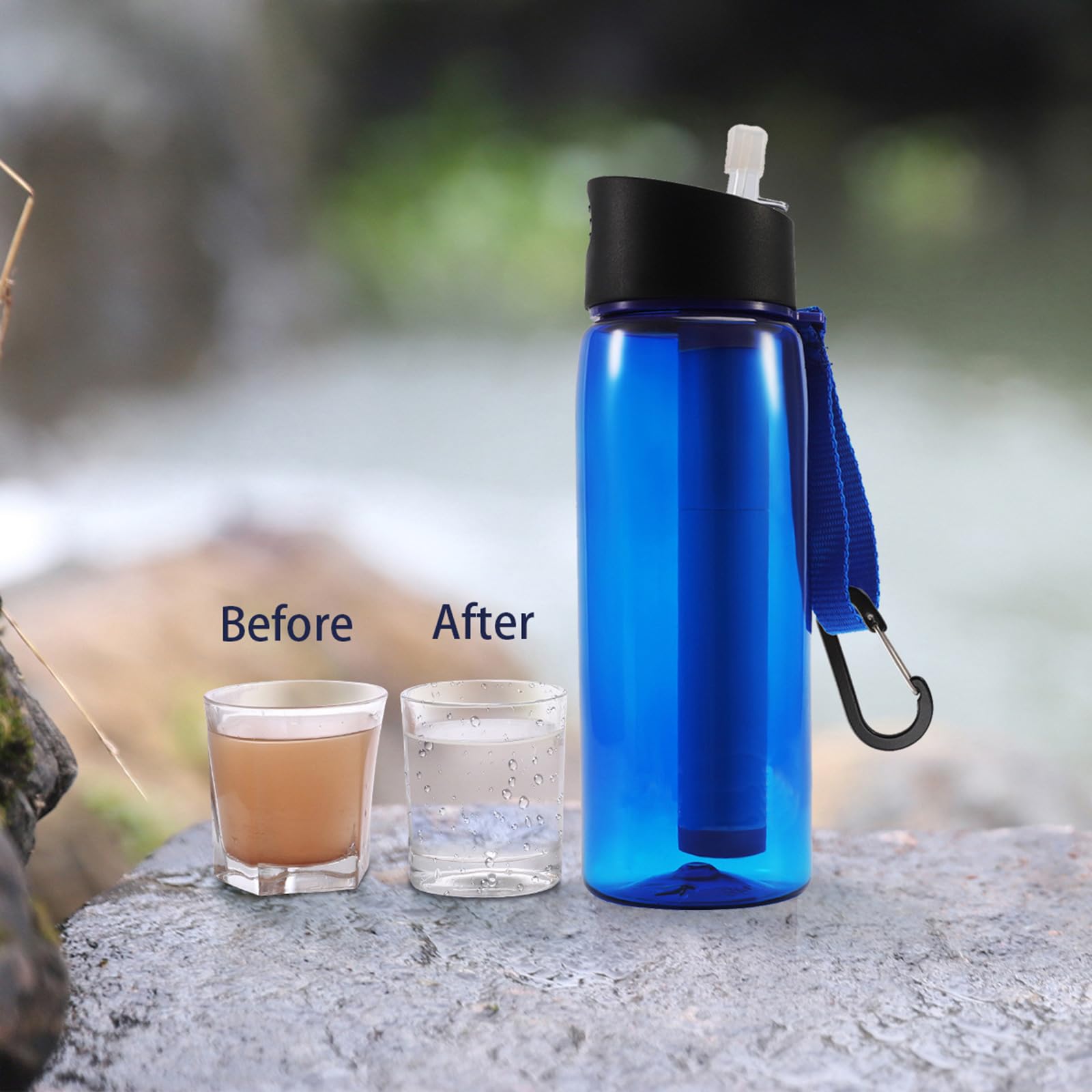 Bouteille d ' Eau filtrée, Bouteille de Filtre à Eau de 0, 01 microns, purificateur réutilisable pour randonnée, Voyage, Camping, purificateur pour Voyage, Survie, Boisson