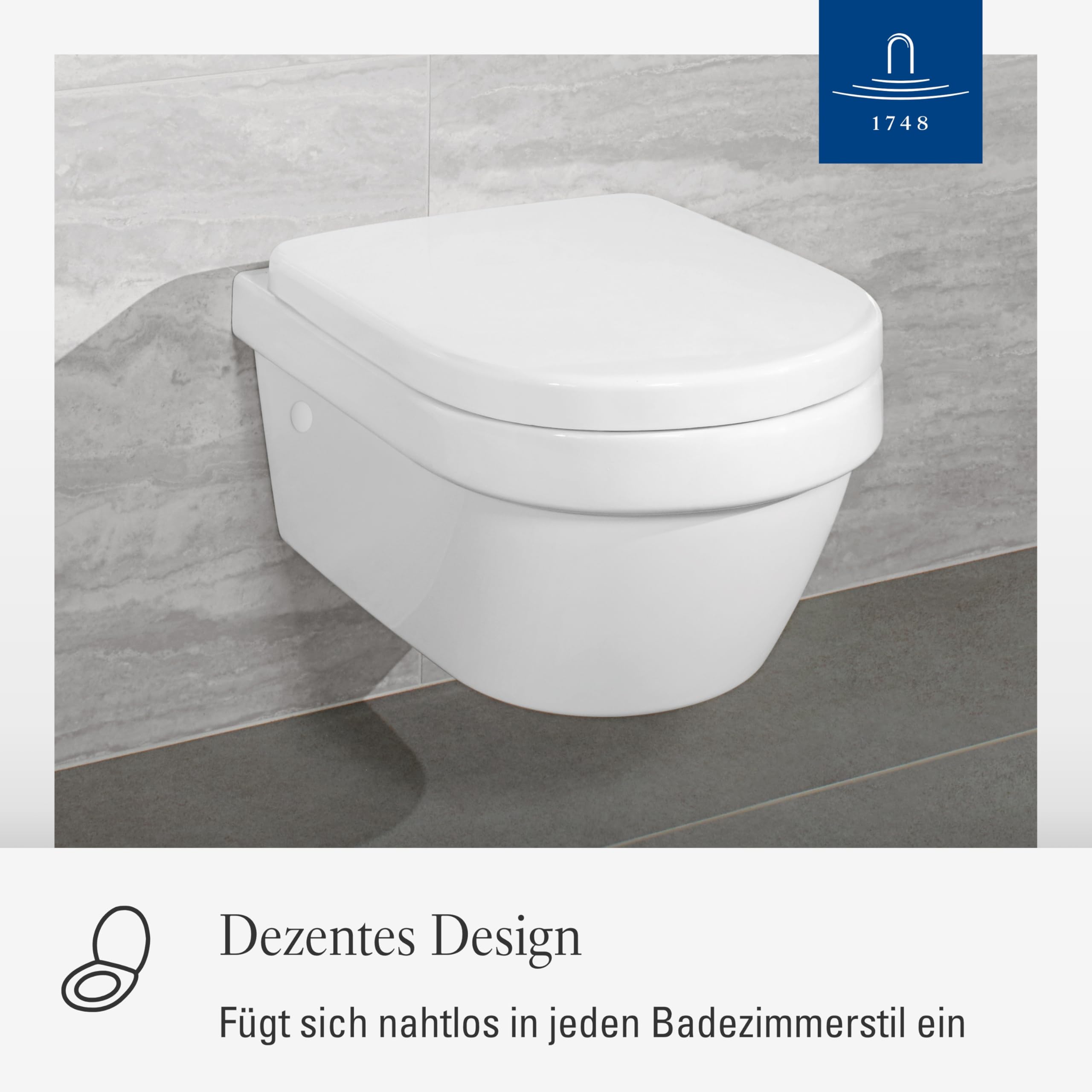 Villeroy & Boch Architectura Compact WC-Sitz, D-Form – Weiß Alpin, glänzend | Mit Edelstahl-Scharnieren, aus bruchsicherem Duroplast, Original Ersatzteil, 9M66E101