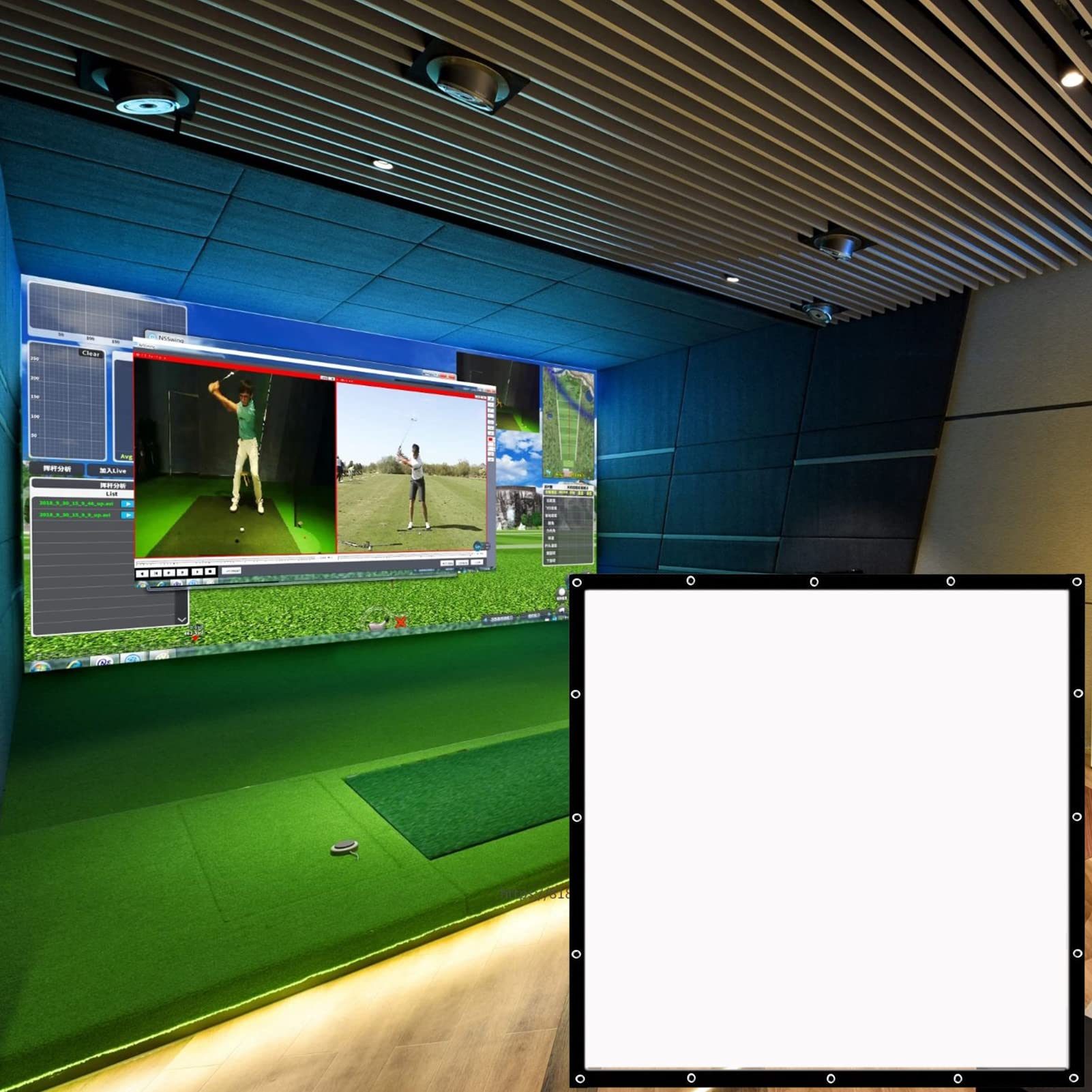 Indoor Golf Simulator Impact Screen;Golf Simulators Projection Screen for Golf Training; Indoor Golf Ball Impact Screen Display Projector (118" * 118", Black)