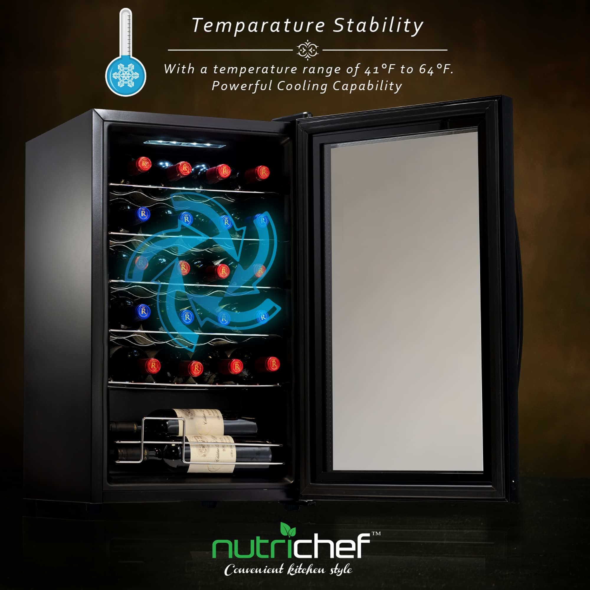 NutriChef 24 Bottle Compressor Wine Cooler Refrigerator Cooling System Large Freestanding Wine