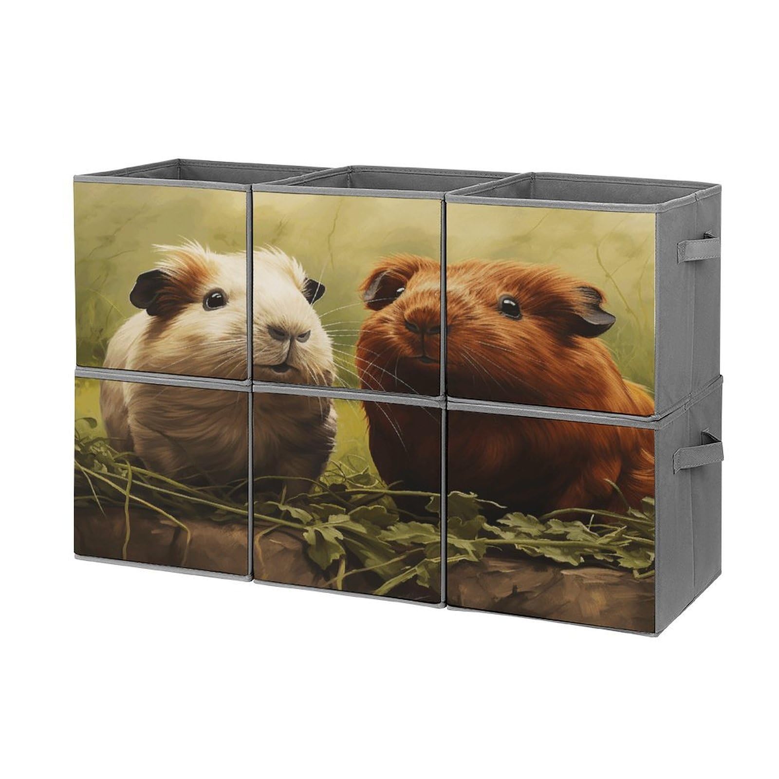 Btcowzrv Style Guinea Pig On The Grass Storage Cubes, 6 Pack Oxford Fabric Foldable Collapsible Bins With Handles, Cubby Storage Baskets Boxes For Closet Shelves Office Organization