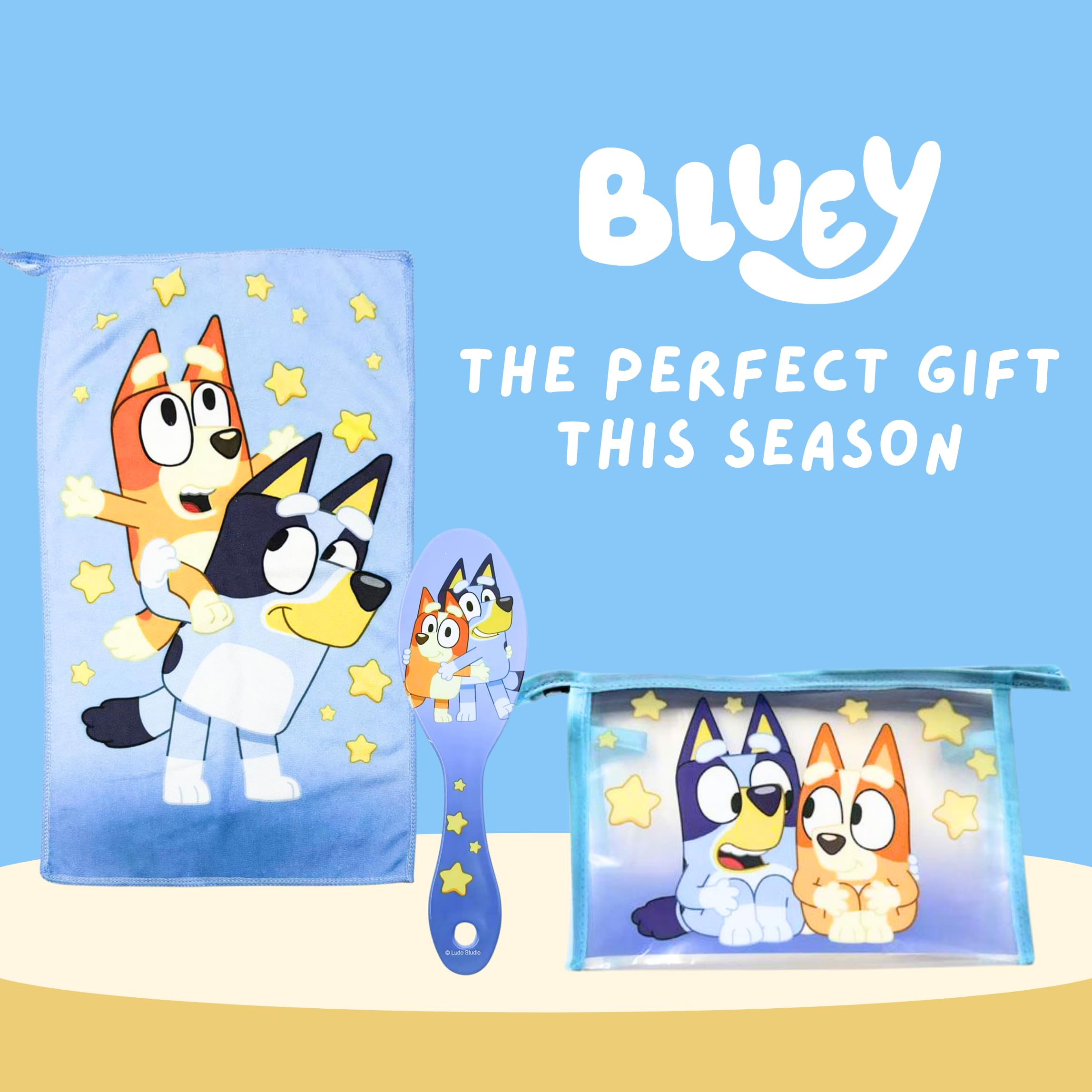 Bluey Borsa da Toilette per Bambini con Spazzola e Asciugamano