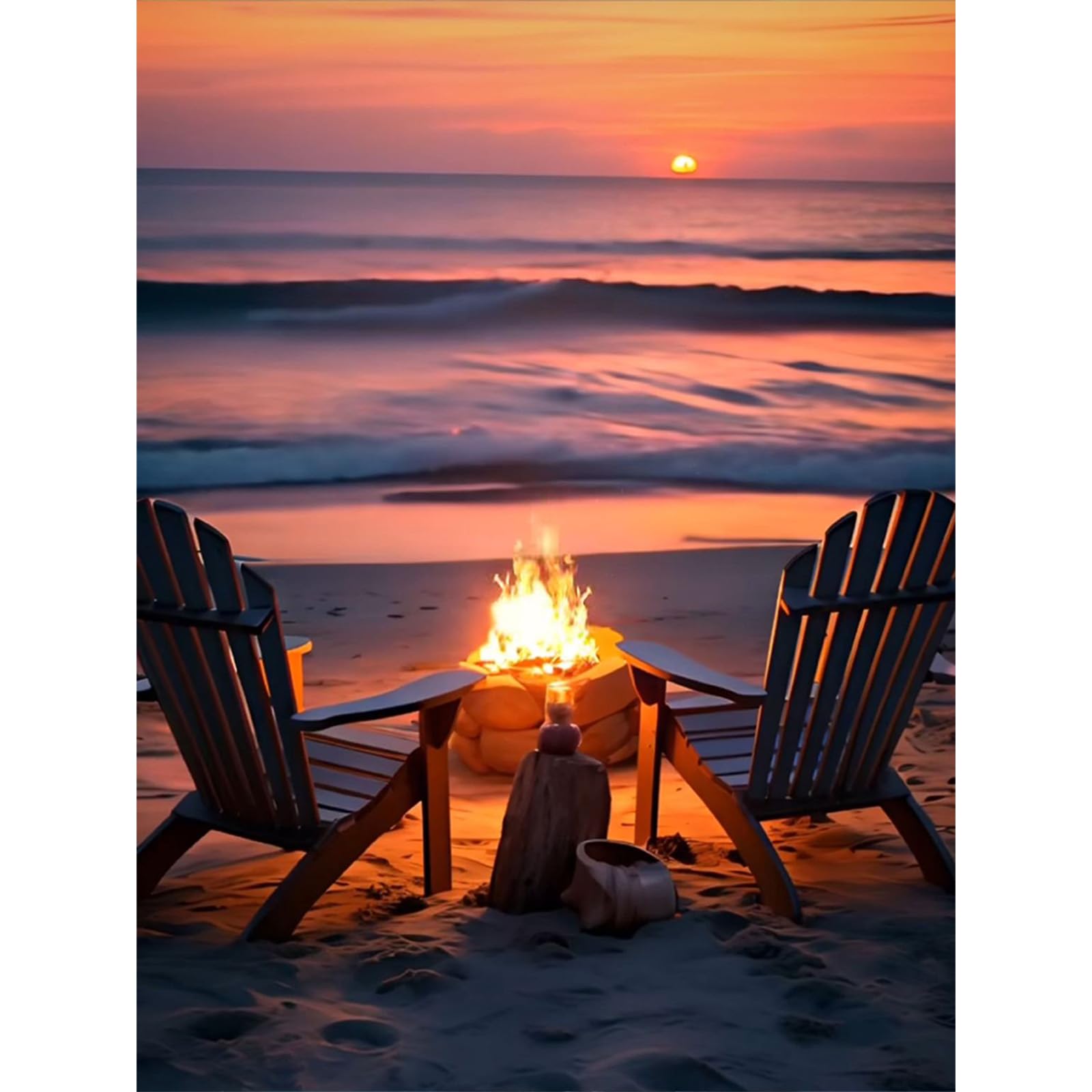 Fountor Ukdp10 Beach Diamond Art Kits Adults Beginner, Sunset Diamond Painting Kits For Adults, Campfire 5D Diy Gem Art Kit For Home Wall Decor 30X40 Cm