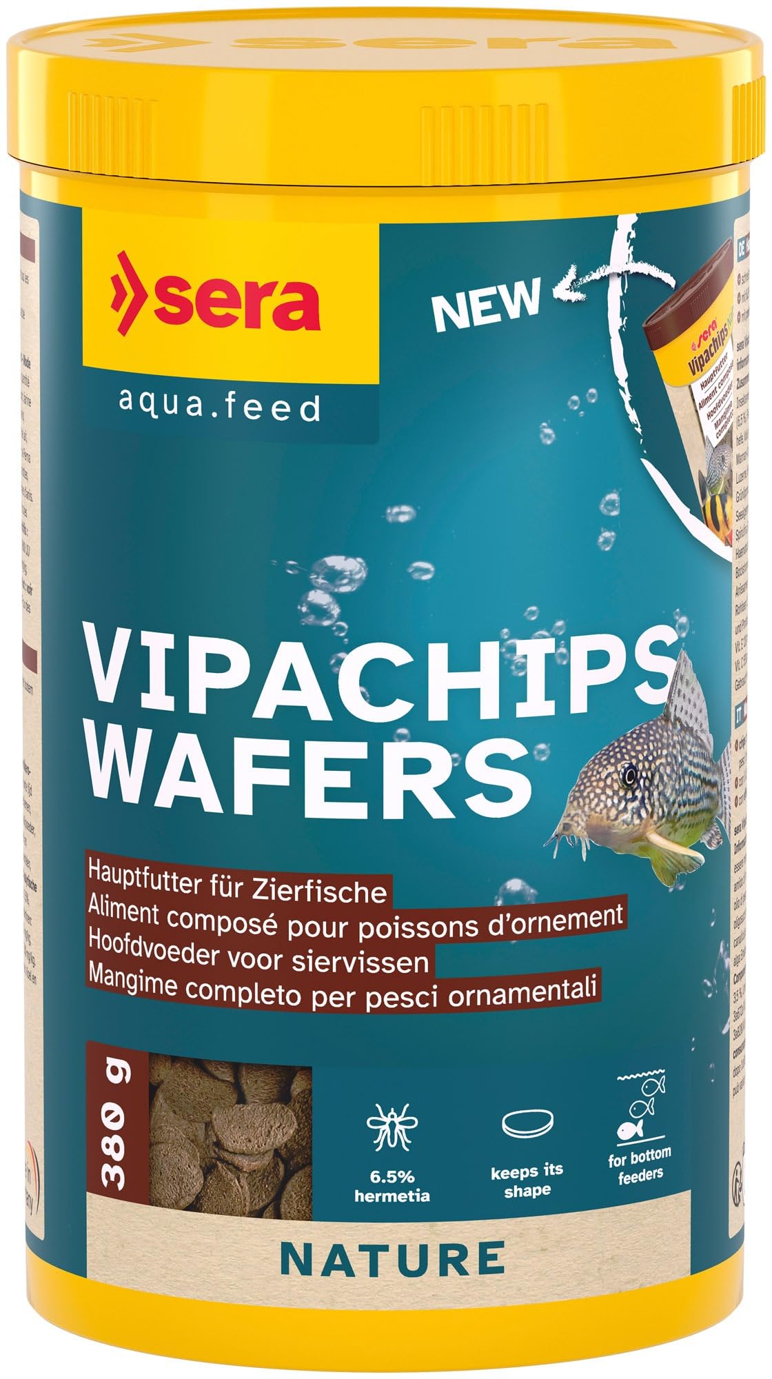 Sera vipachips wafers 1 L (380 g) | alimento Principal para Peces Ornamentales Que se alimentan en el Fondo | Chips Que Mantienen su Forma Durante Mucho Tiempo