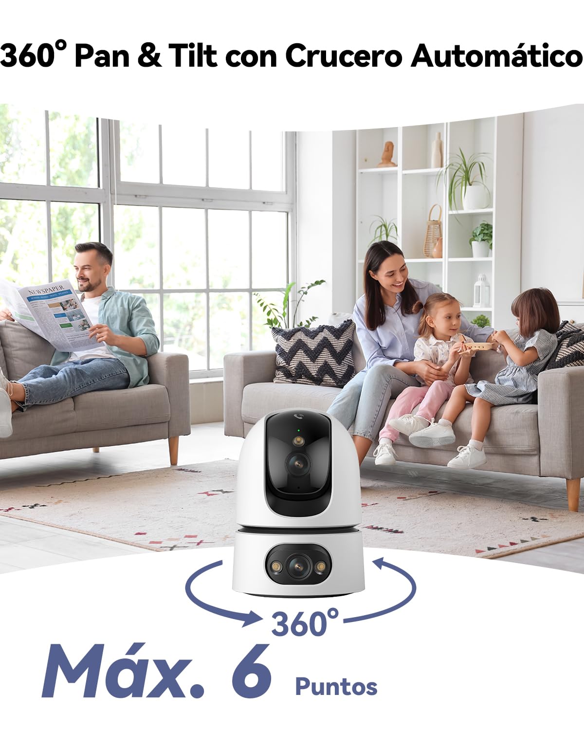 Imou Cámara Vigilancia 2.4/5GHz WiFi Interior Doble Lente 4MP Fijo+4MP PT, Cámara IP WiFi 360° con Visión Nocturna, Detección de Humano/Sonido Anormal, Seguimiento Automatico, Audio Bidireccional