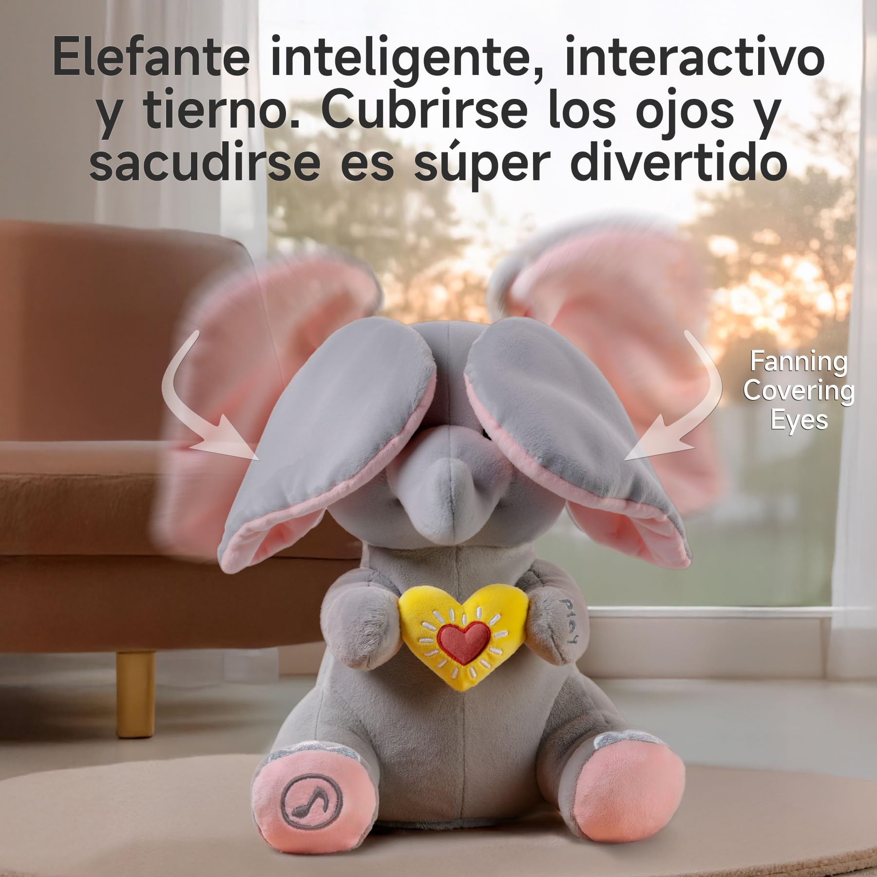 Elefante Juguete Interactivo, Peek a Boo, Cantante, Peluche Elefante Electrónico con Música, Regalo para Bebés, Niños, Niñas
