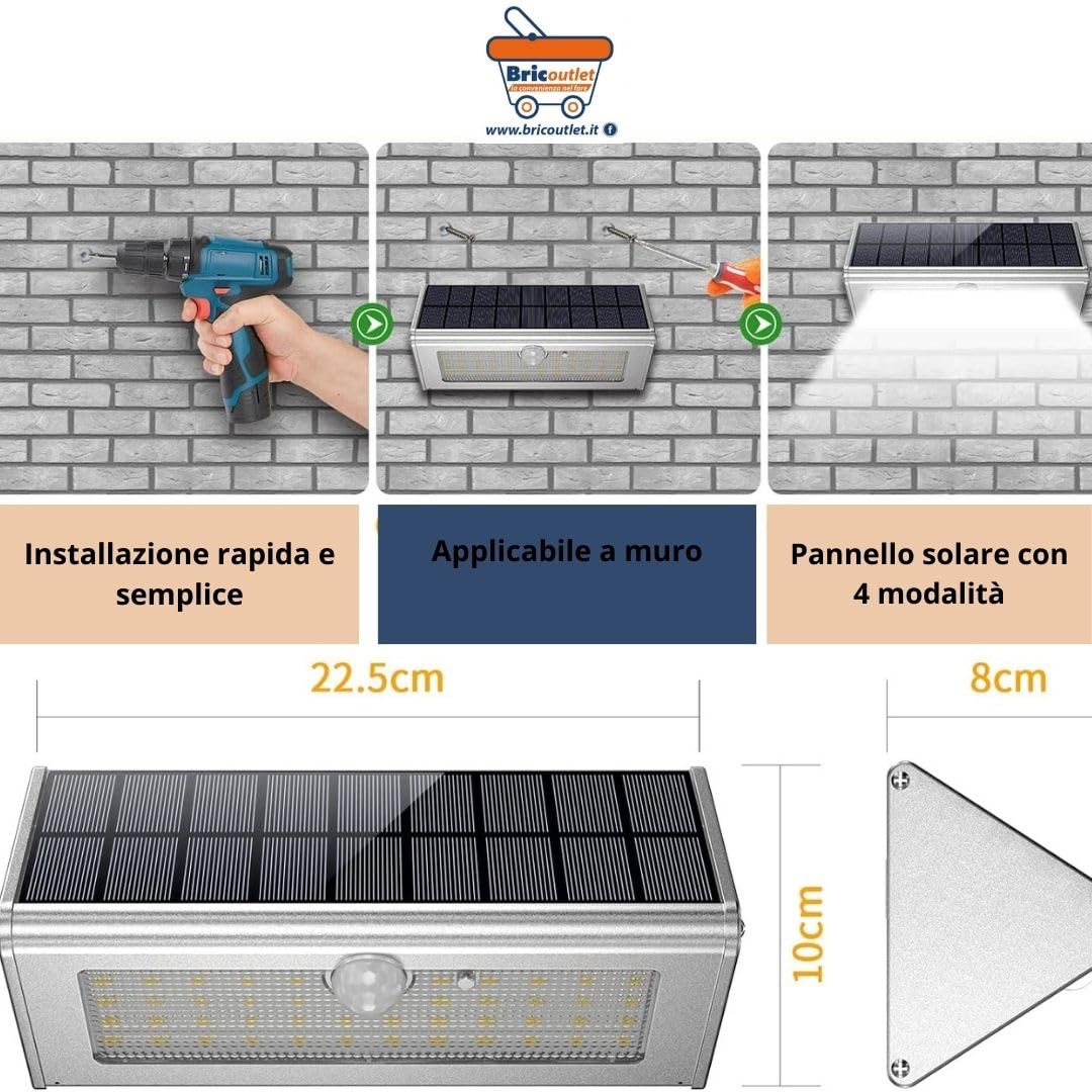 Luce solare da esterno 2024 Luce Fredda - IP65 impermeabili Faretti Solari 46 LED Luce Solare Esterno 4 Modalità con Sensore di Movimento 120° Lampada Solare da esterno