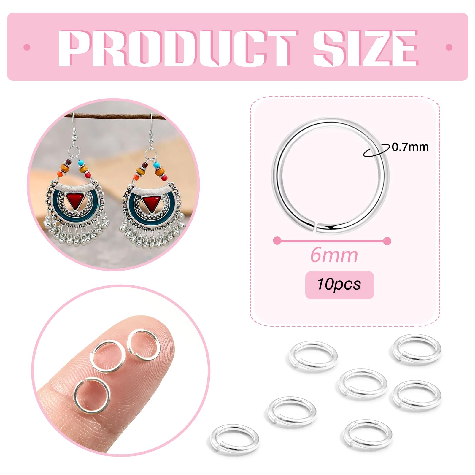 TOAOB 10 pcs 925 Sterling Silver Open Jump Rings Silver O Rings Connector 6 mm Split Open Rings for DIY Craft Necklaces Bracelet Pendant Keychains Jewelry Making - Image 2
