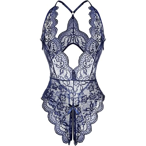 Women's Sexy Lingerie One Piece Women Deep V Teddy Floral Lace Bodysuit Babydoll