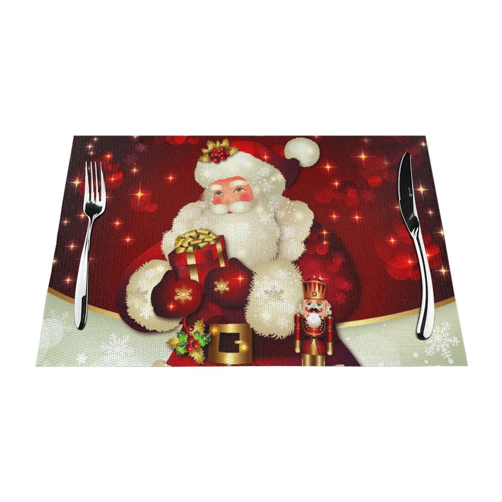 PVC Placemat Set of 6 PCS, 45x30 CM, Merry Christmas Santa Claus Printed Non-Slip Heat Resistant Place Mats for Kitchen Dining Table Indoor Outdoor