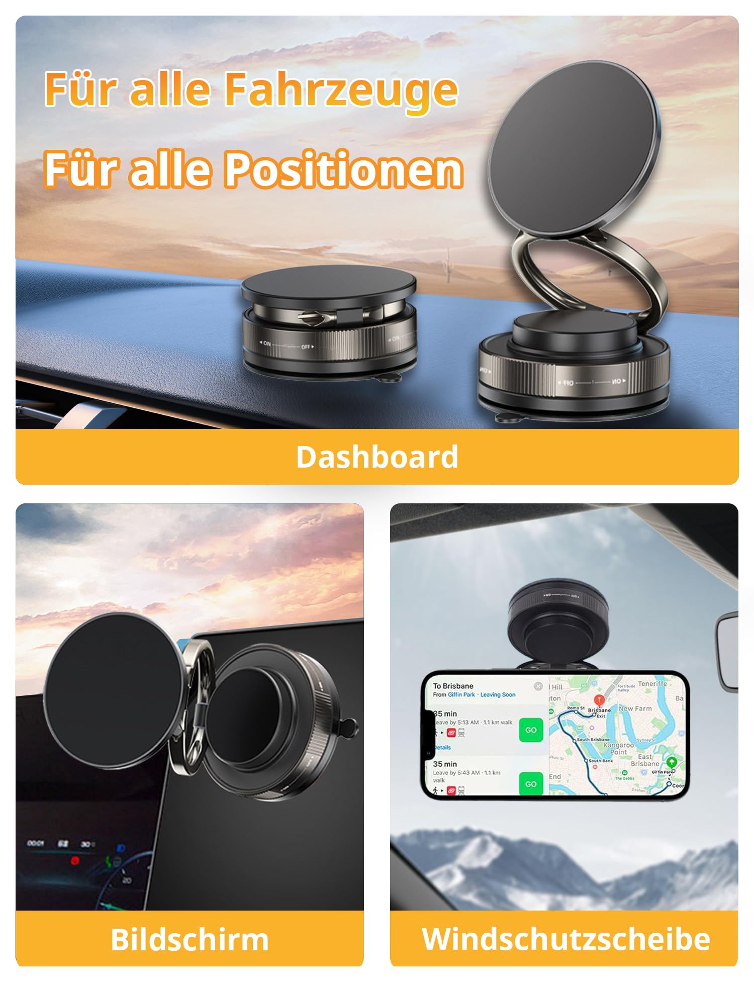 Portacellulare Auto Vuoto,Rotazione 360°, Magnet N55 Per Magsafe iPhone 16/15/14/13/12, Adatto Per Strade Dissestate E Dossi