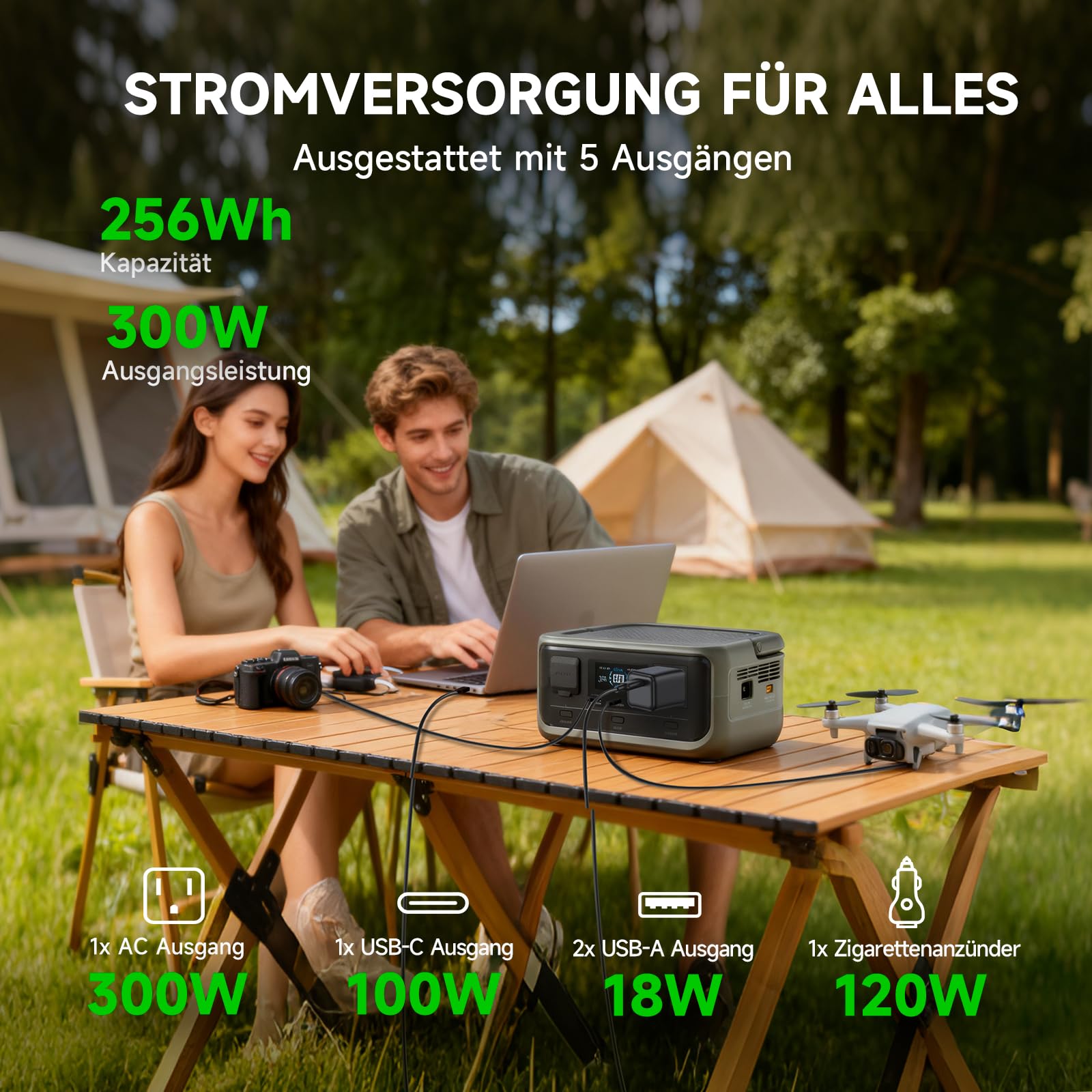 ALLPOWERS VOLIX P300 Tragbare Powerstation mit Solarpanel SE100, 256Wh LiFePO4 Akku Solargenerator mit Solarpanel 100W, 300W Sinus Wechselstrom, PD100W USB-C Anschluss für Camping und Reisen
