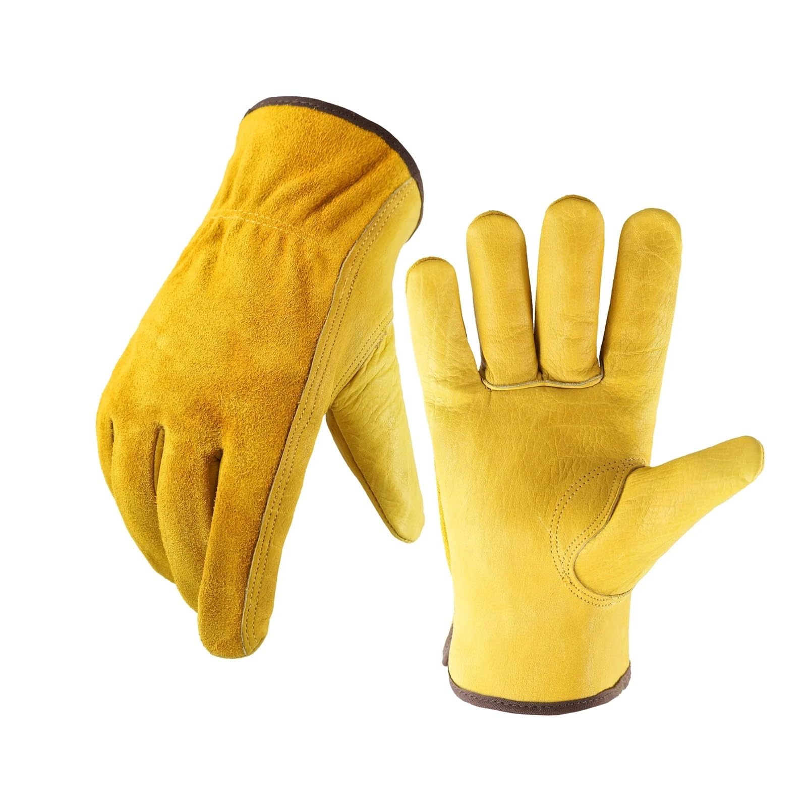 Gants de travail en cuir à poignée flexible, gants jardinage résistant for la coupe du bois, construction, conduite camions, le jardin et dans cour pour Pelleter la Neige